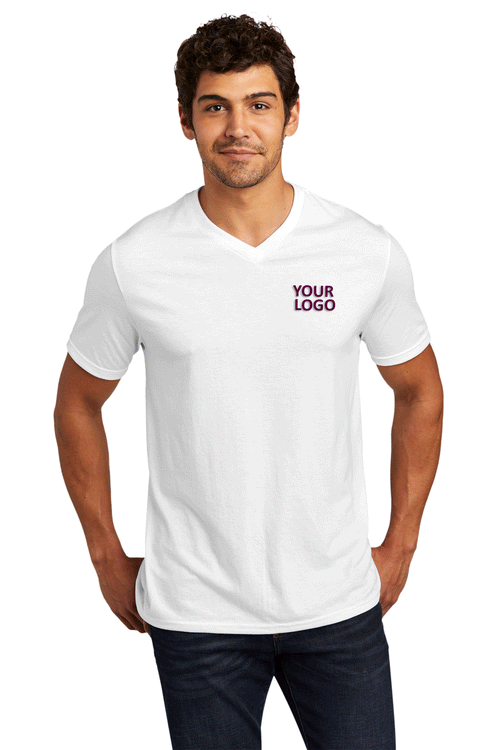 District Womens Perfect Tri V-Neck Custom Tees, White