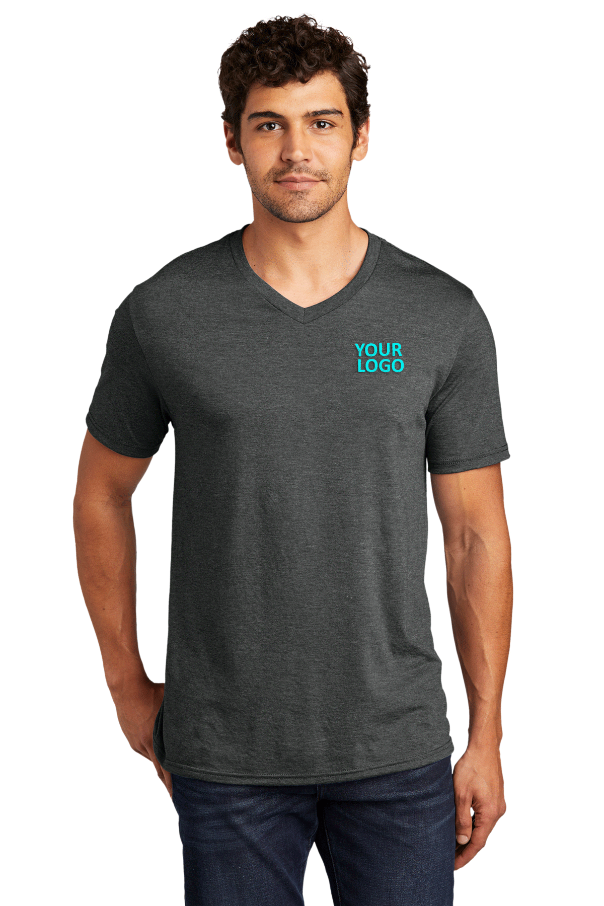 District Perfect Tri V-Neck Custom Tees, Black Frost
