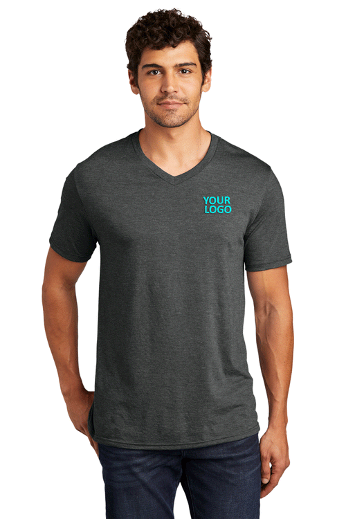 District Womens Perfect Tri V-Neck Custom Tees, Black Frost