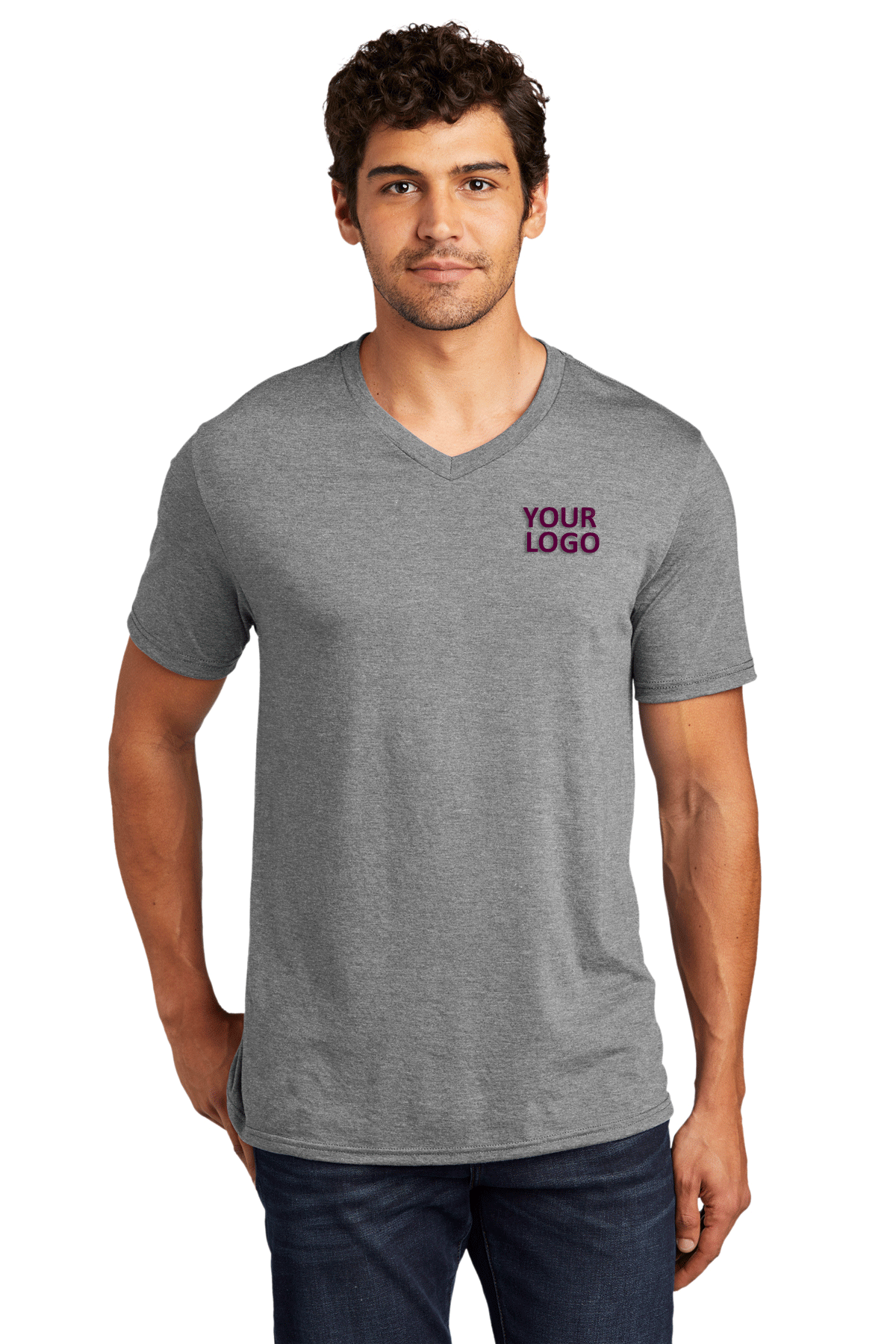 District Perfect Tri V-Neck Custom Tees, Grey Frost