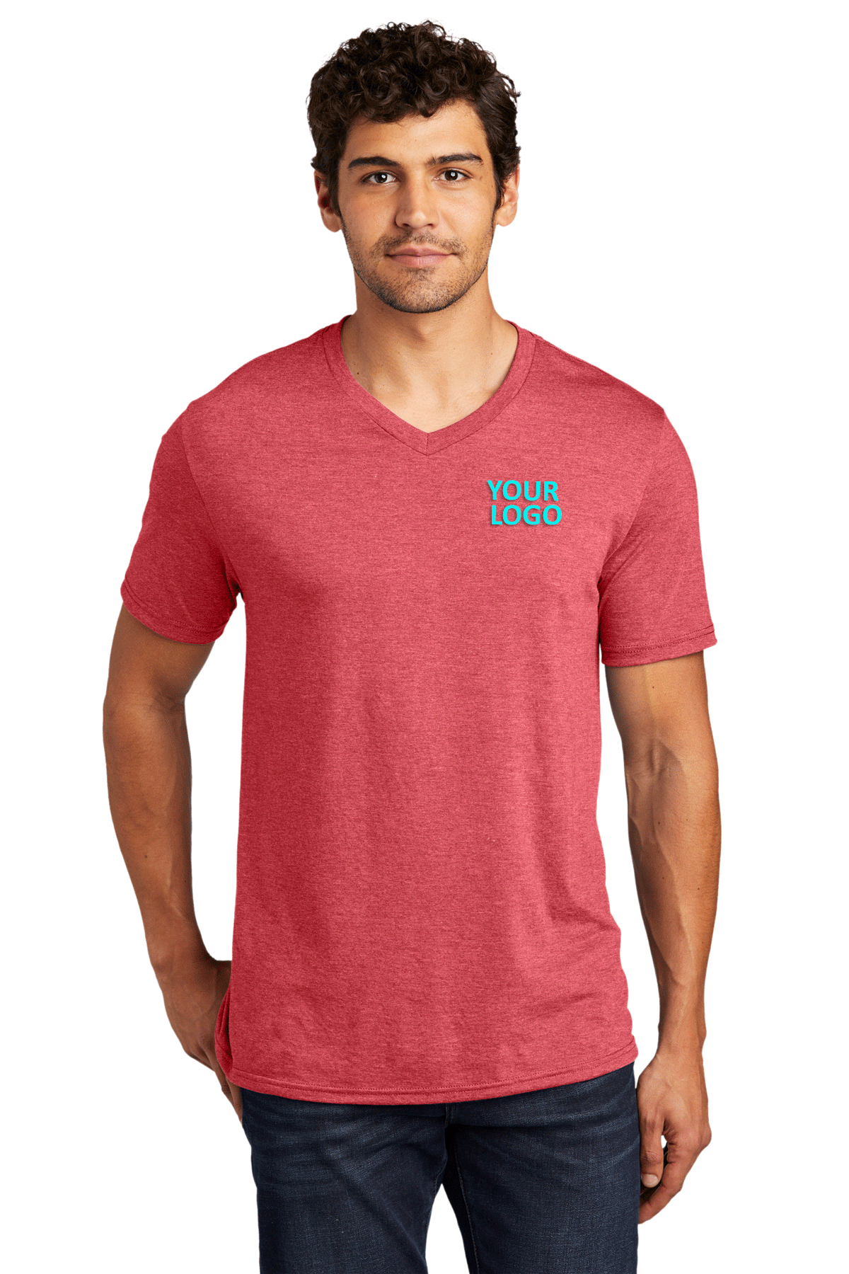 District Perfect Tri V-Neck Custom Tees, Red Frost