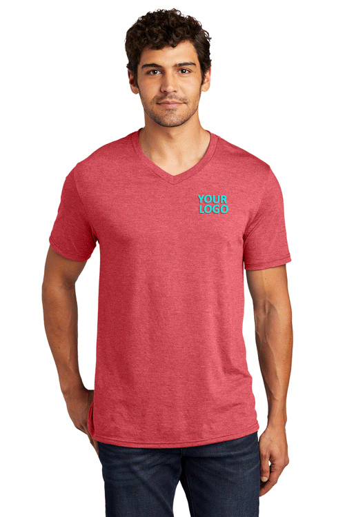 District Womens Perfect Tri V-Neck Custom Tees, Red Frost