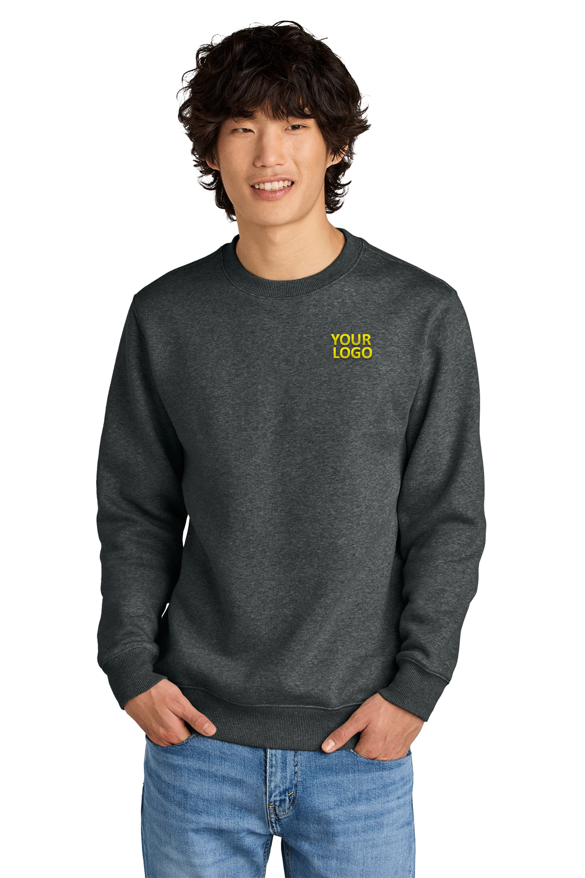 District Perfect Weight Fleece Custom Crews, Heathered Charcoal