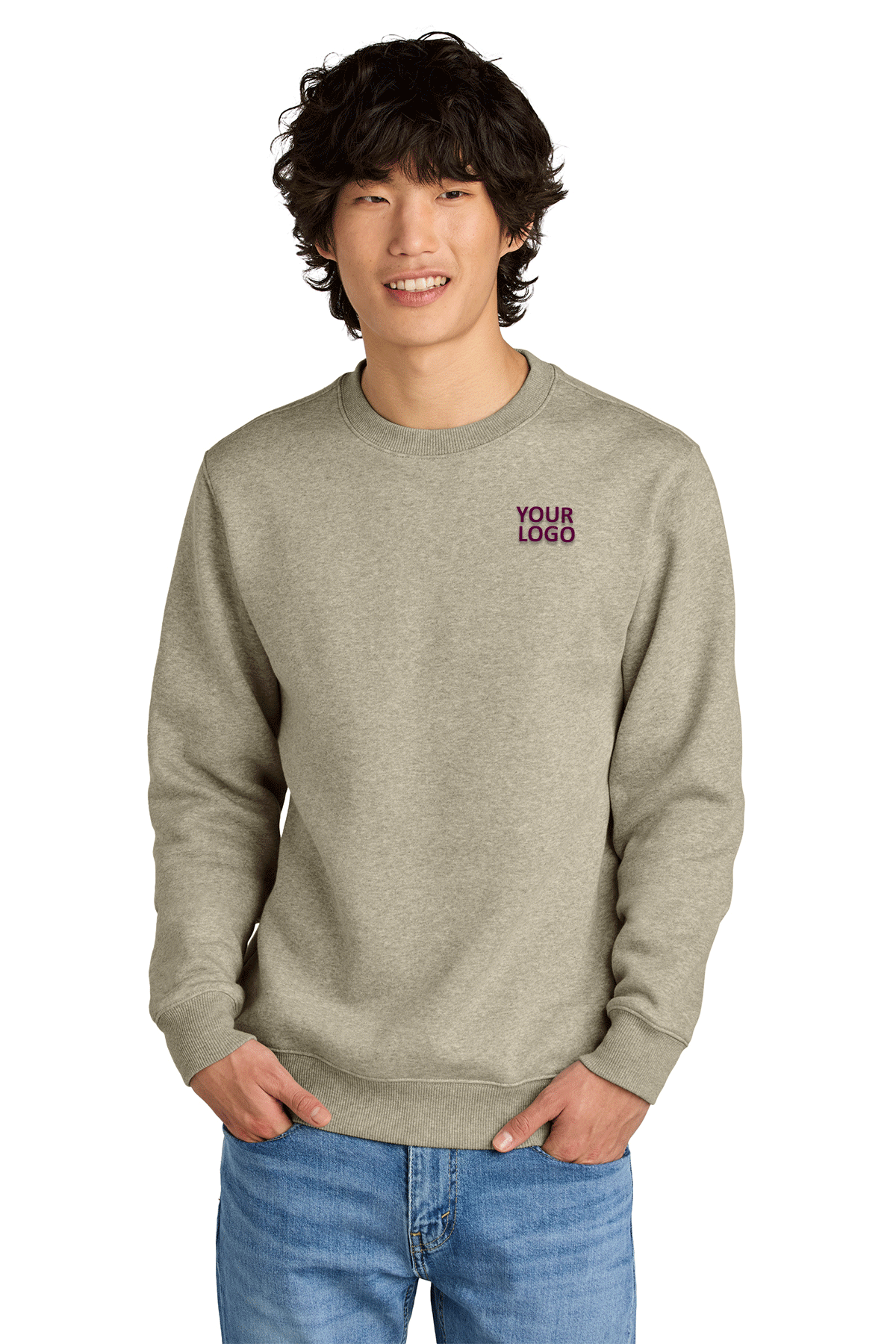 District Heathered Latte DT1106 custom embroidered sweatshirts