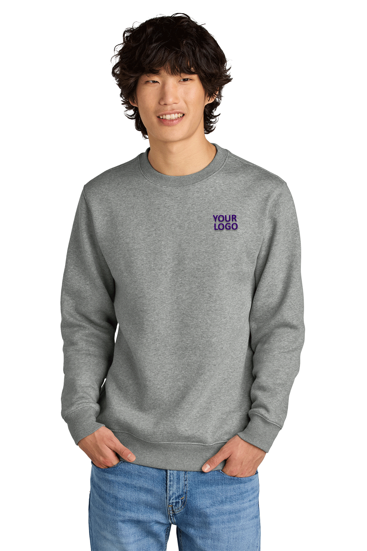District Perfect Weight Fleece Custom Crews, Heathered Steel