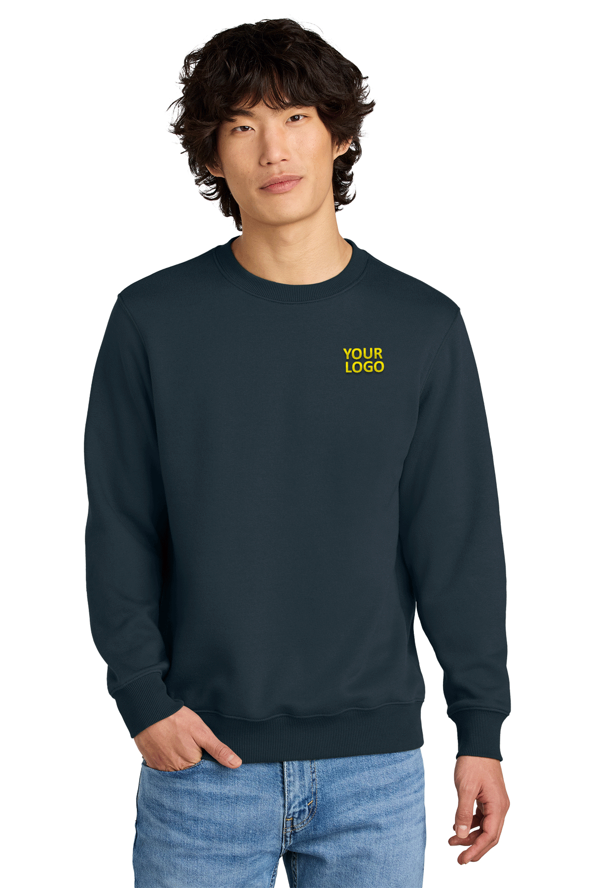 District Perfect Weight Fleece Custom Crews, New Navy