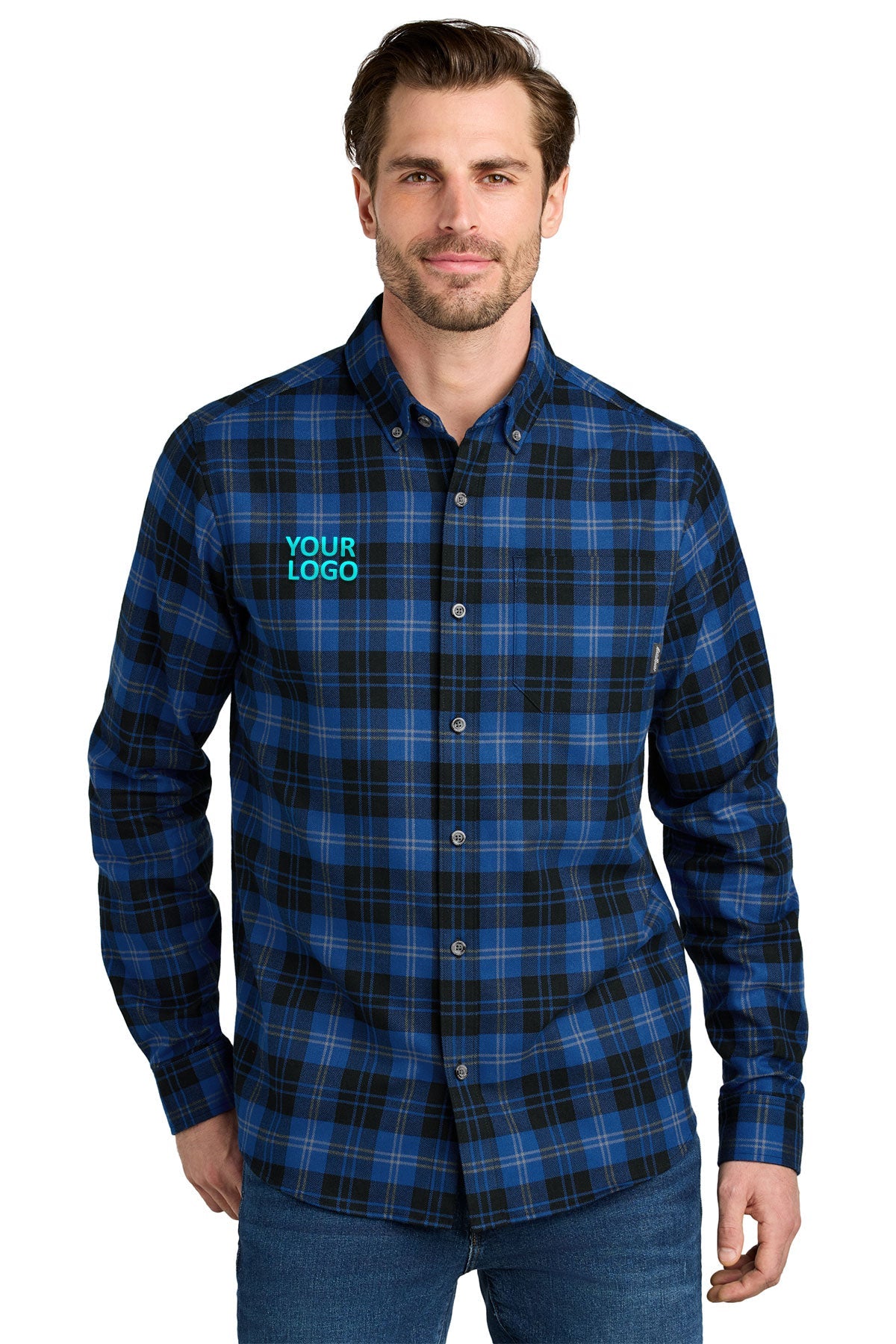 Eddie Bauer Cobalt Tartan EB610 custom embroidered shirts