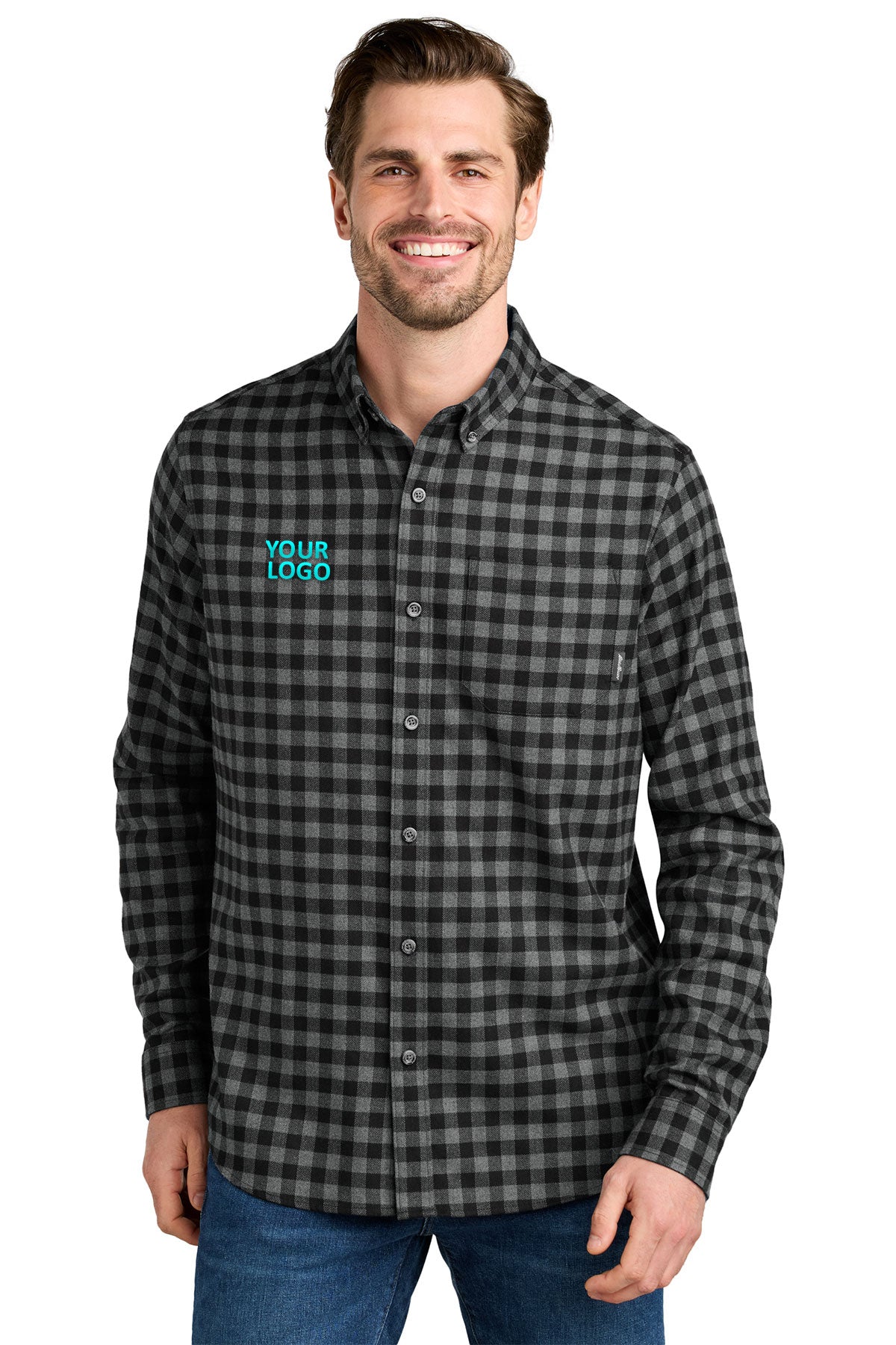 Eddie Bauer Long Sleeve Favorite Flannel Plaid Custom Shirts, Deep Black Mini Buffalo