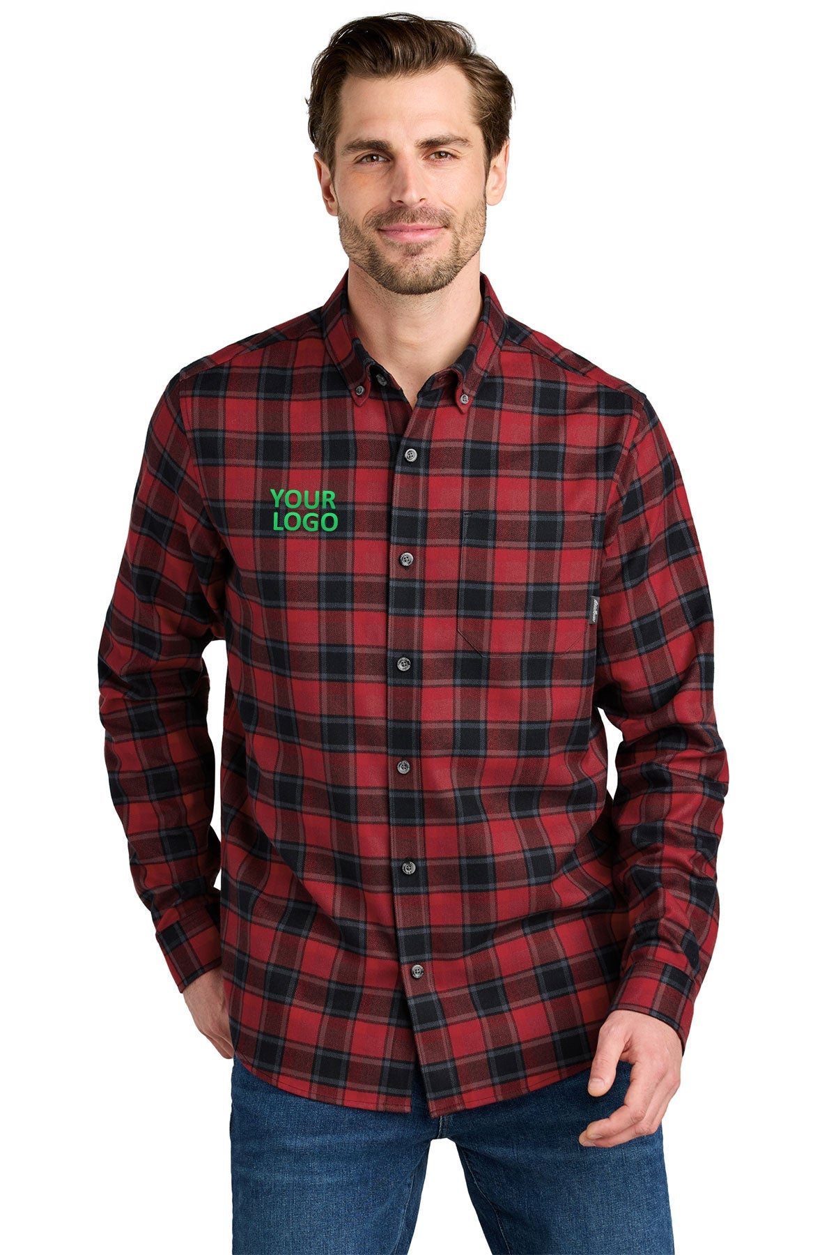 Eddie Bauer Long Sleeve Favorite Flannel Plaid Custom Shirts, Red Highland Plaid