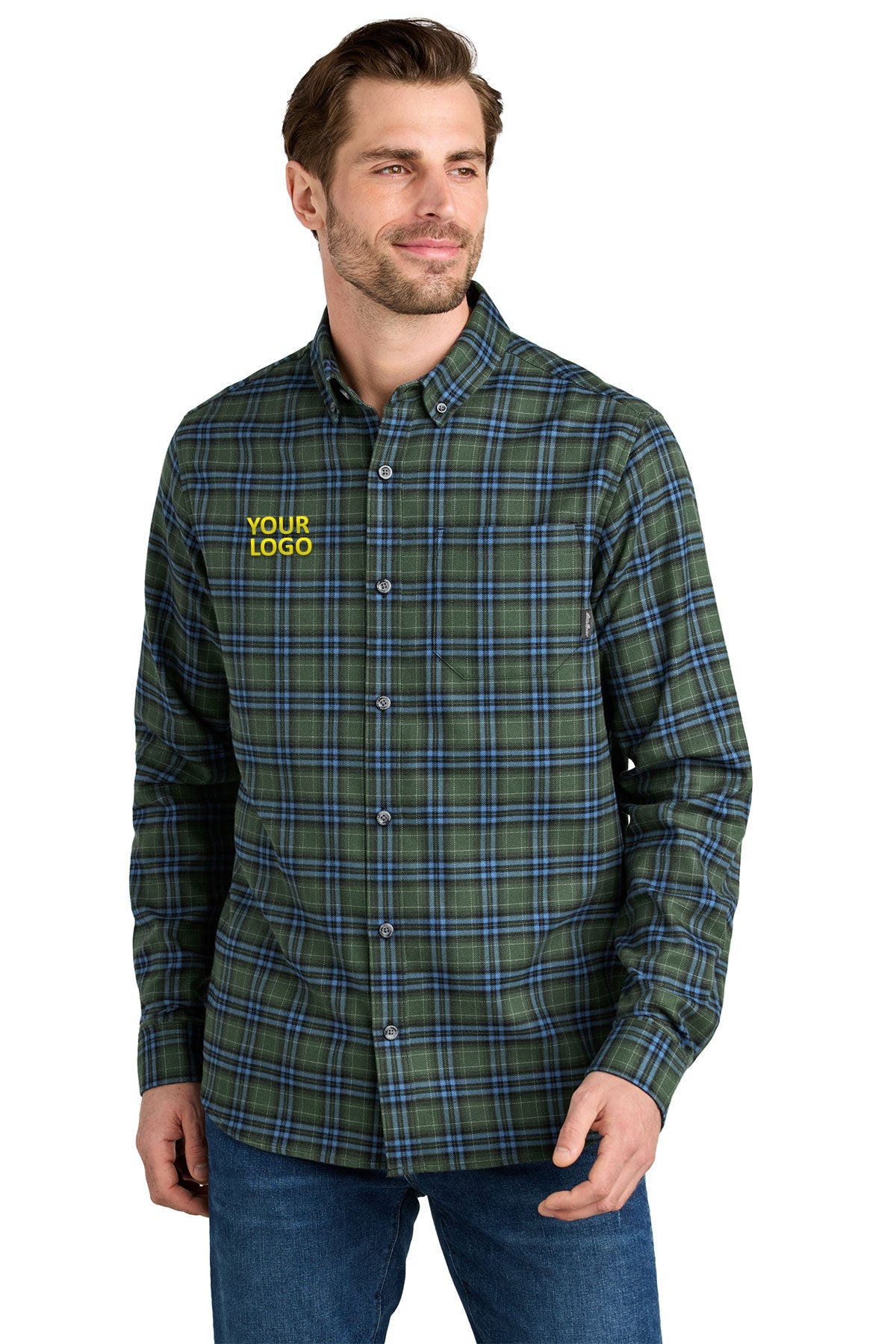 Eddie Bauer Soft Olive Plaid EB610 custom embroidered shirts