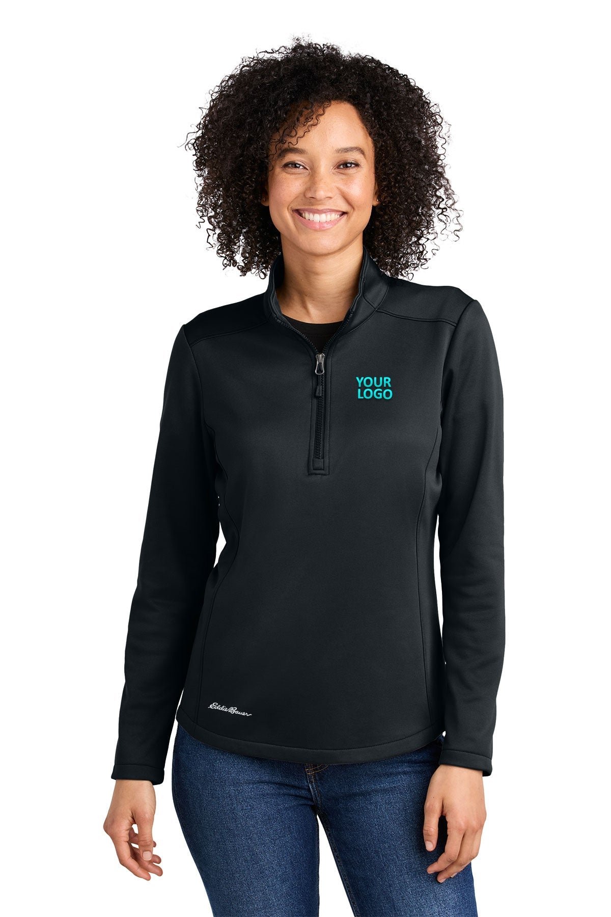 Eddie Bauer Womens Smooth Mid Layer Fleece Custom 1/2-Zips, Black