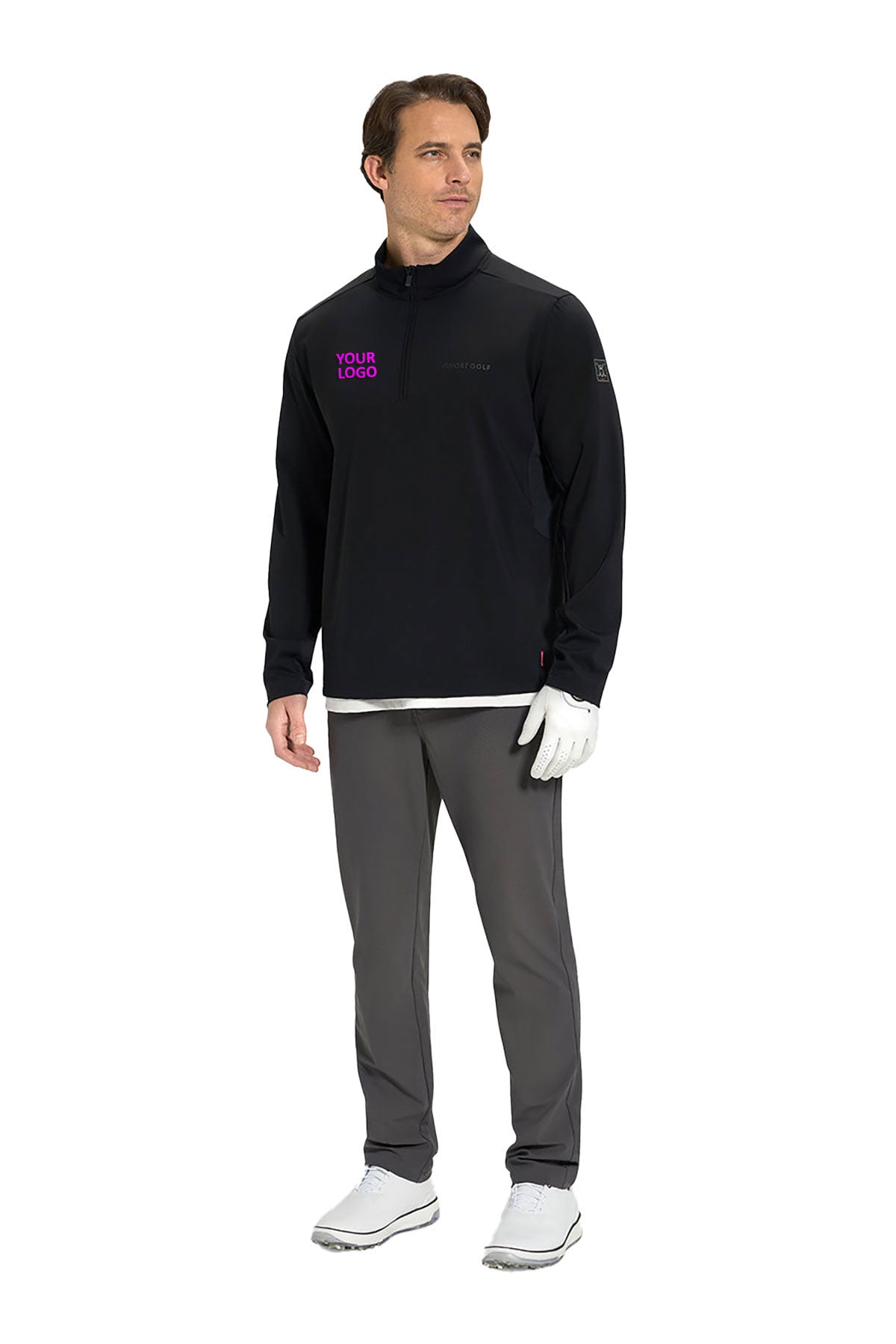 Ghost Golf 1/4 Zip Mock Custom Jackets, Black