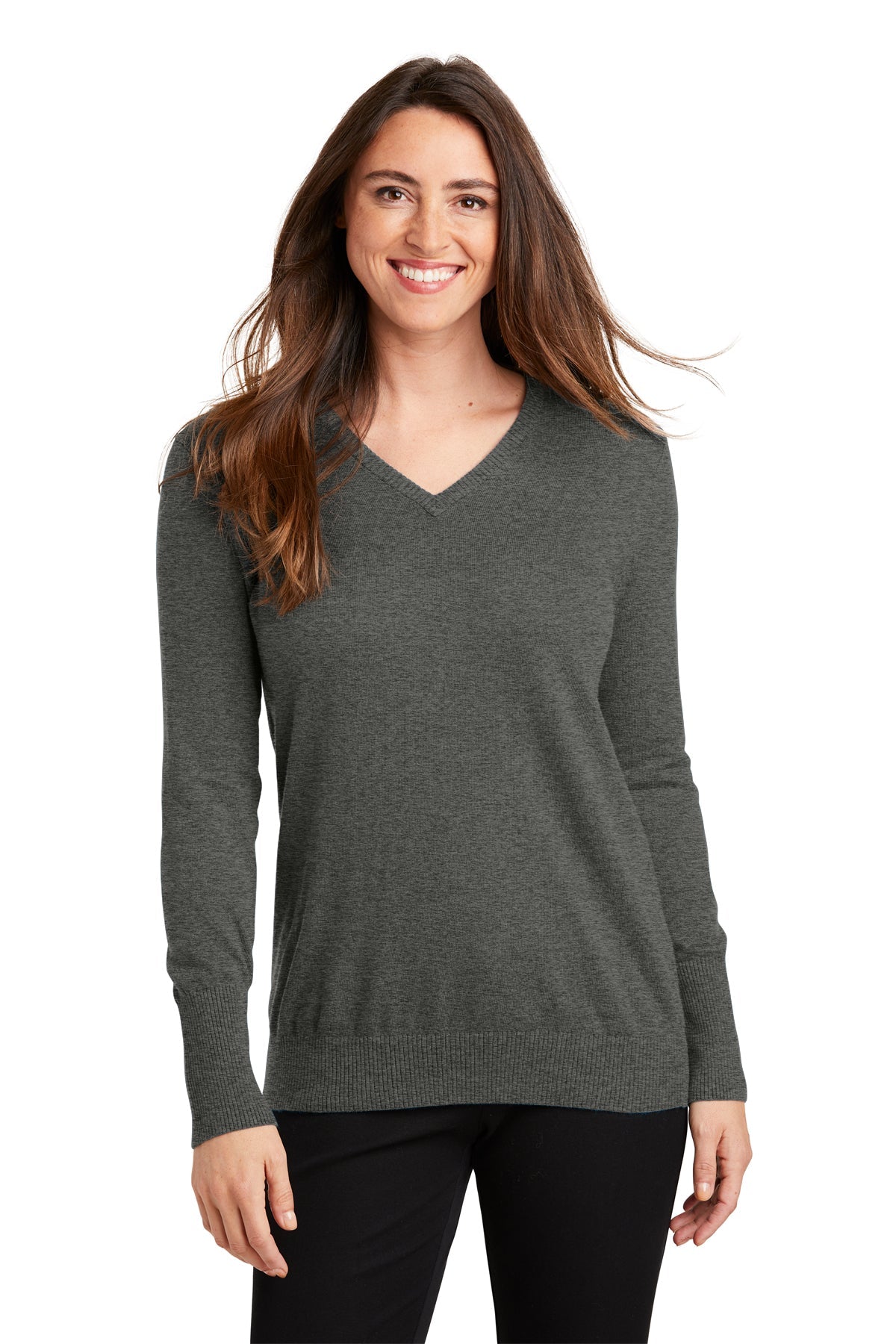 Port Authority Ladies V-Neck Customized Sweaters, Charcoal Heather [Casa Di Sassi  Crafted Collection Fall 2026]