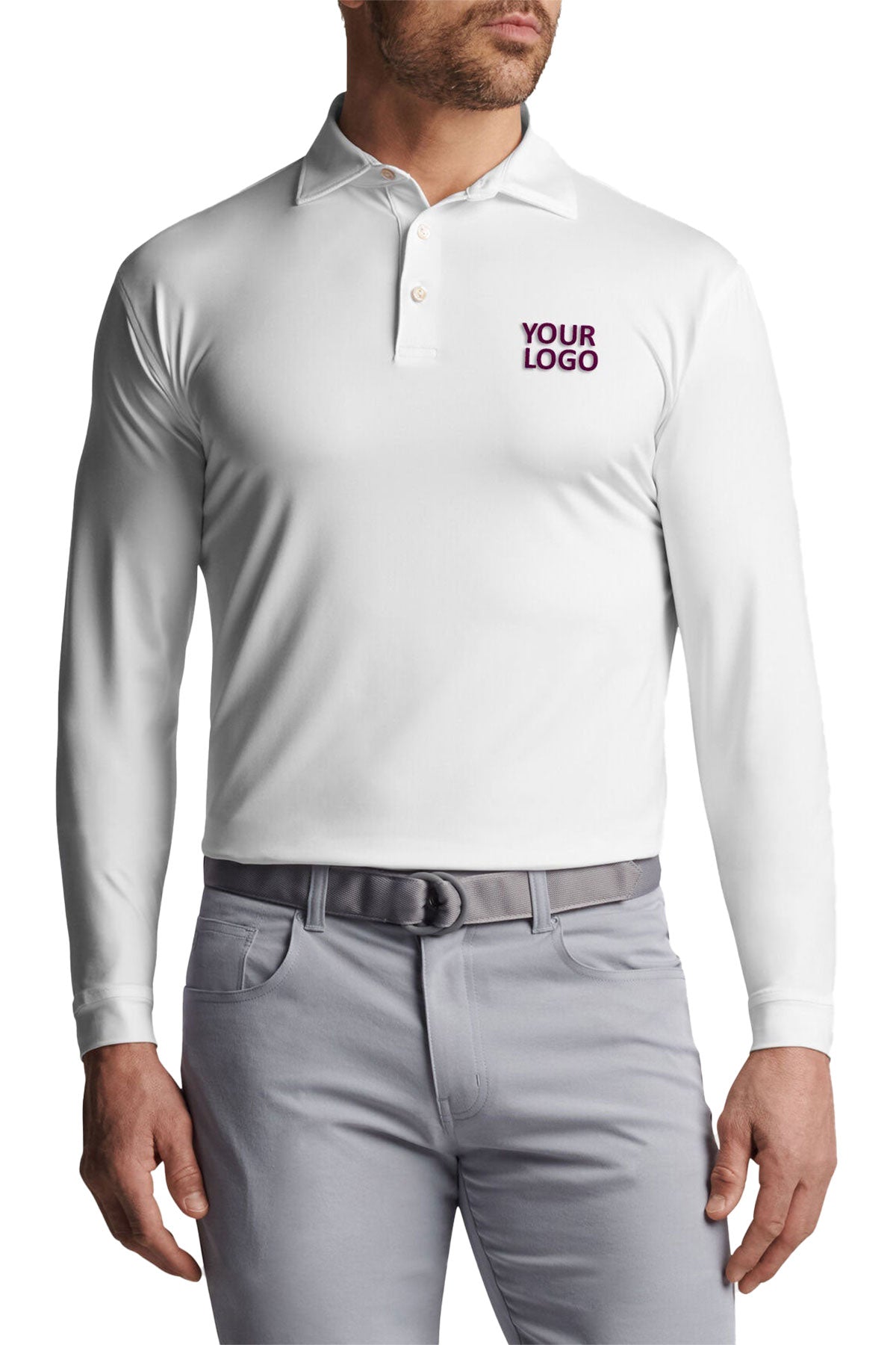 Peter Millar Performance Long Sleeve Branded Polos, White
