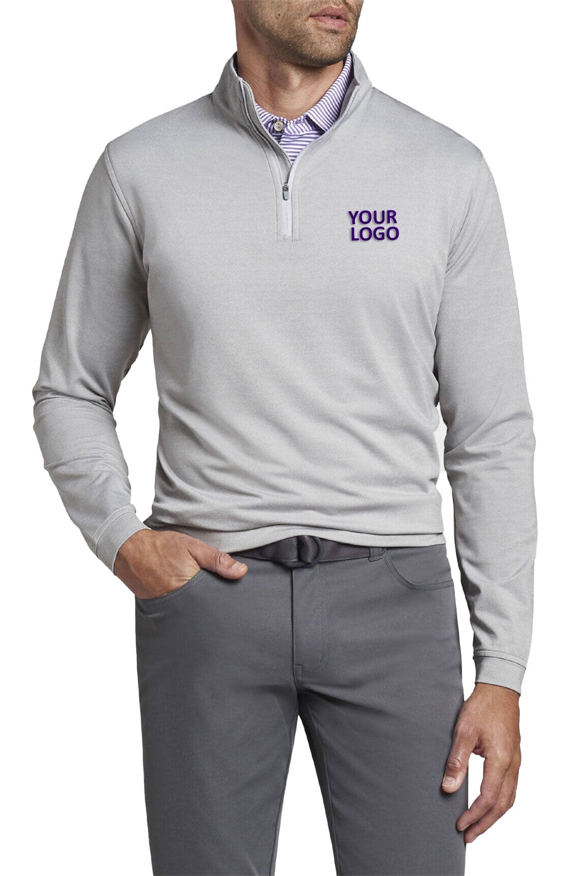 Peter Millar Perth Melange Custom Quarter Zips, Gale Grey [Berkshire Global Advisors]