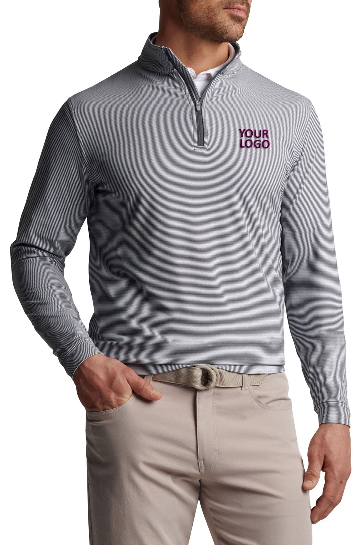 Peter Millar Perth Mini Stripe Stretch Terry Quarter Zips, Iron White