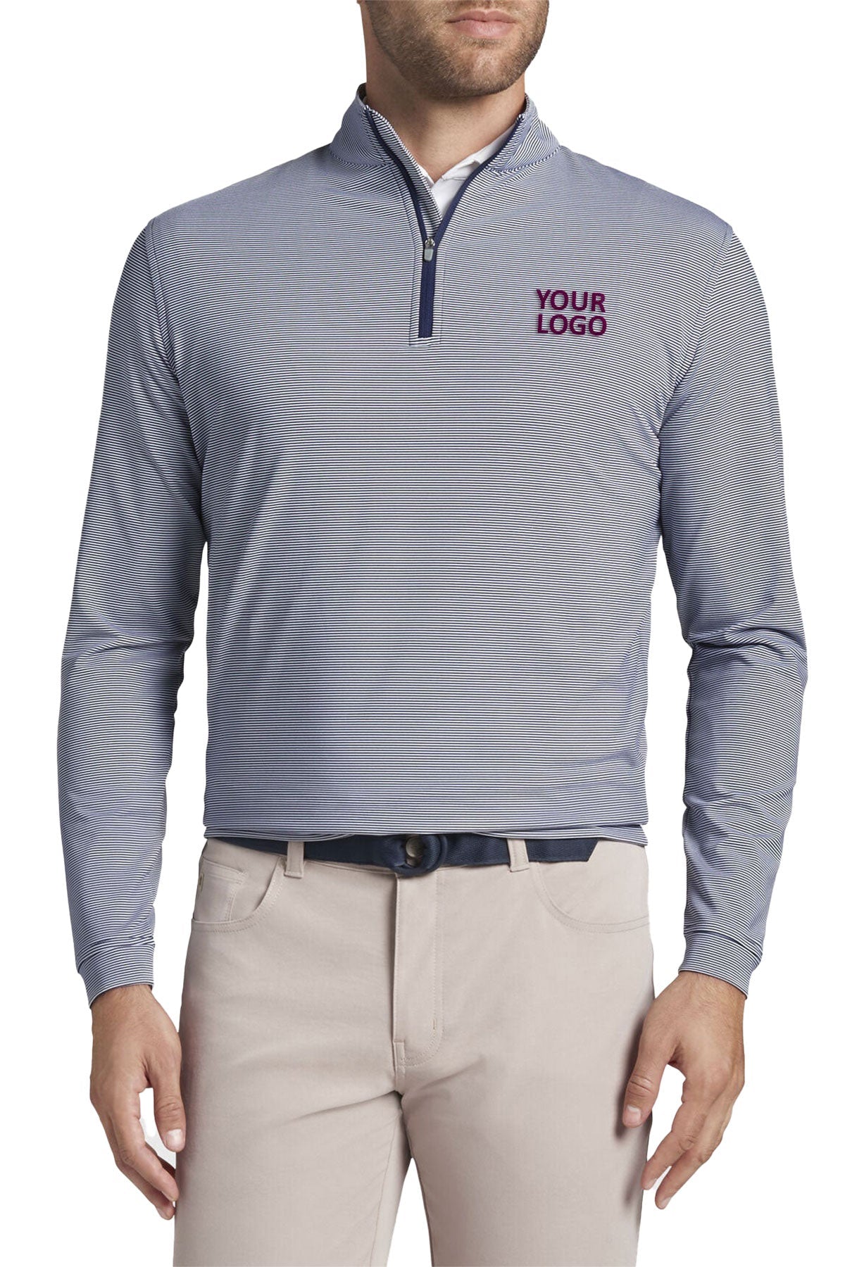 peter millar navy ME0EK40E perth mini stripe stretch loop terry quarter zip with custom logo pullovers