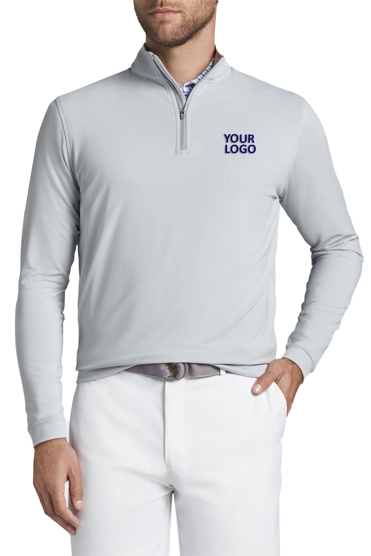 peter millar british grey ME0EK40 perth stretch loop terry quarter zip with custom logo pullovers