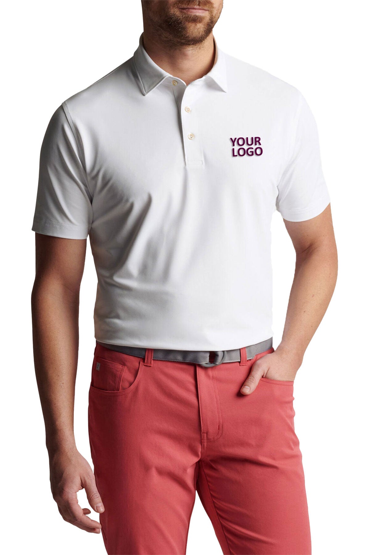 peter millar white ME0EK50S with solid stretch mesh polo custom logo polo shirts