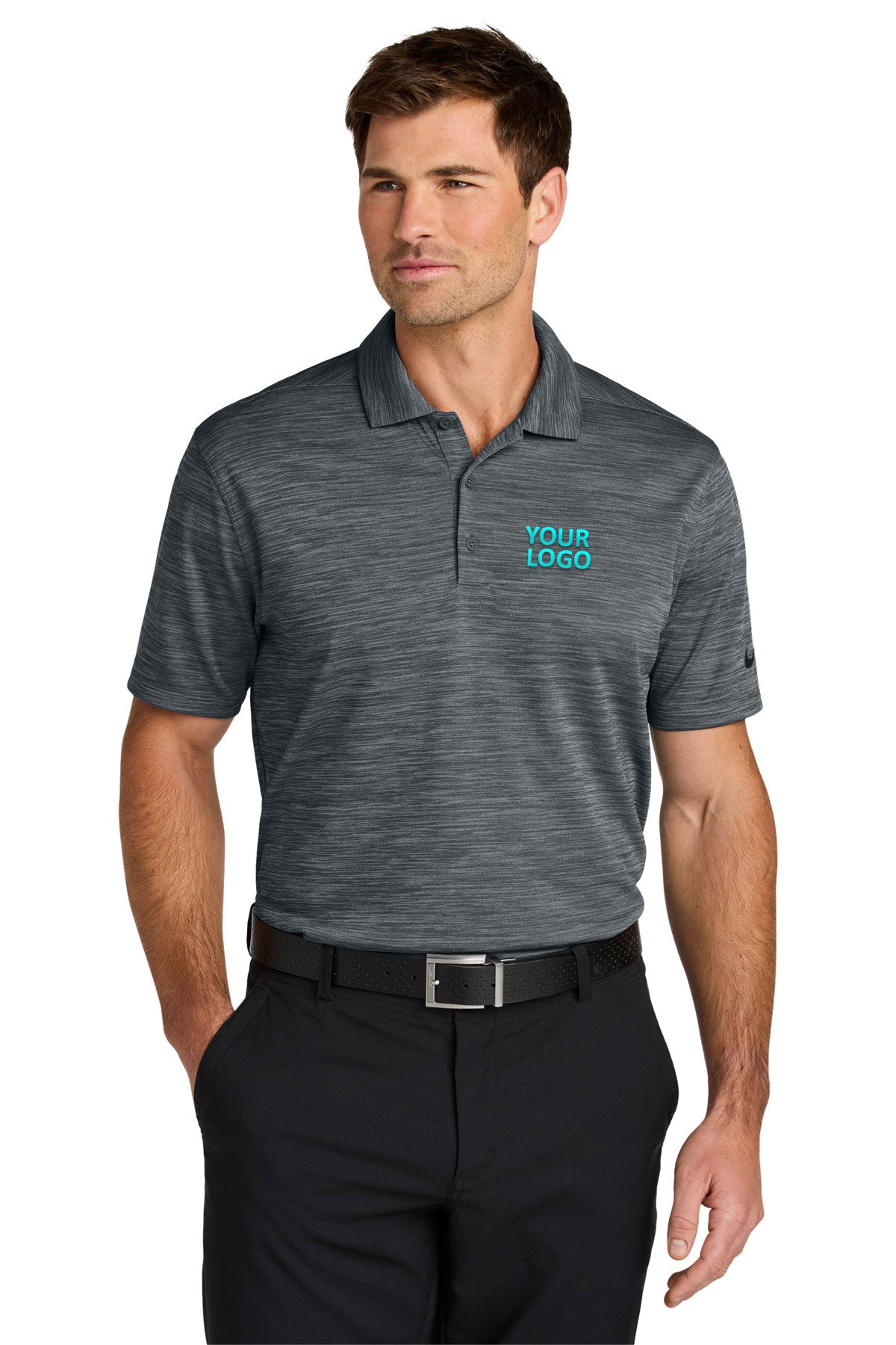 Nike Dri-FIT Striated Custom Polos, Dark Grey