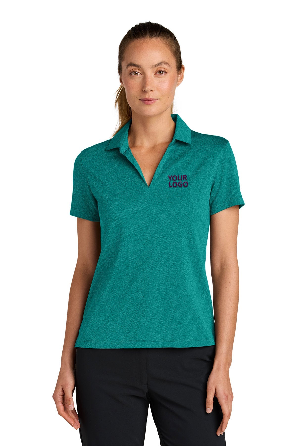 Nike Womens Dri-FIT Smooth Heather Custom Polos, Bright Spruce Heather