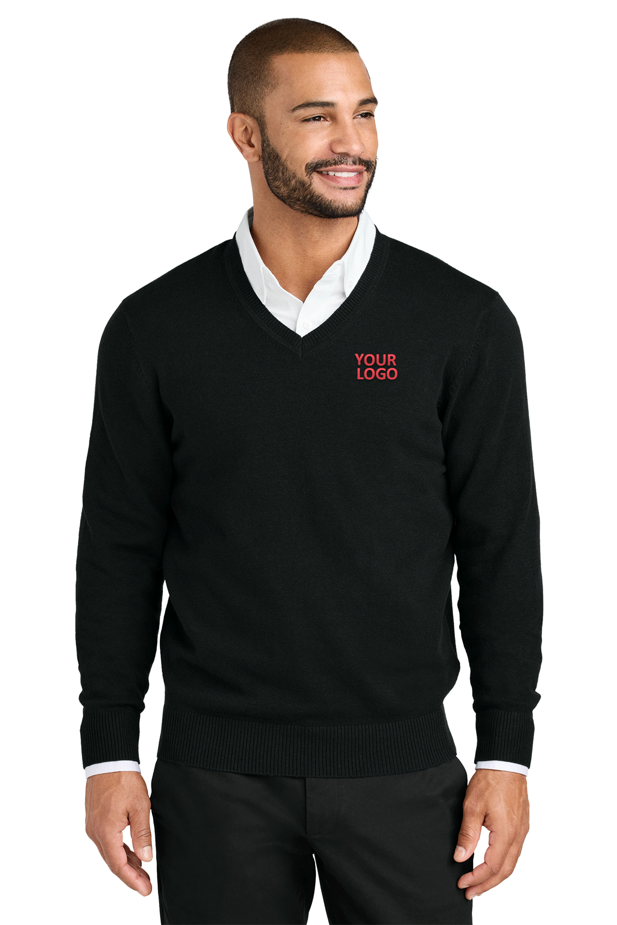 Port Authority Easy Care V-Neck Custom Sweaters, Deep Black