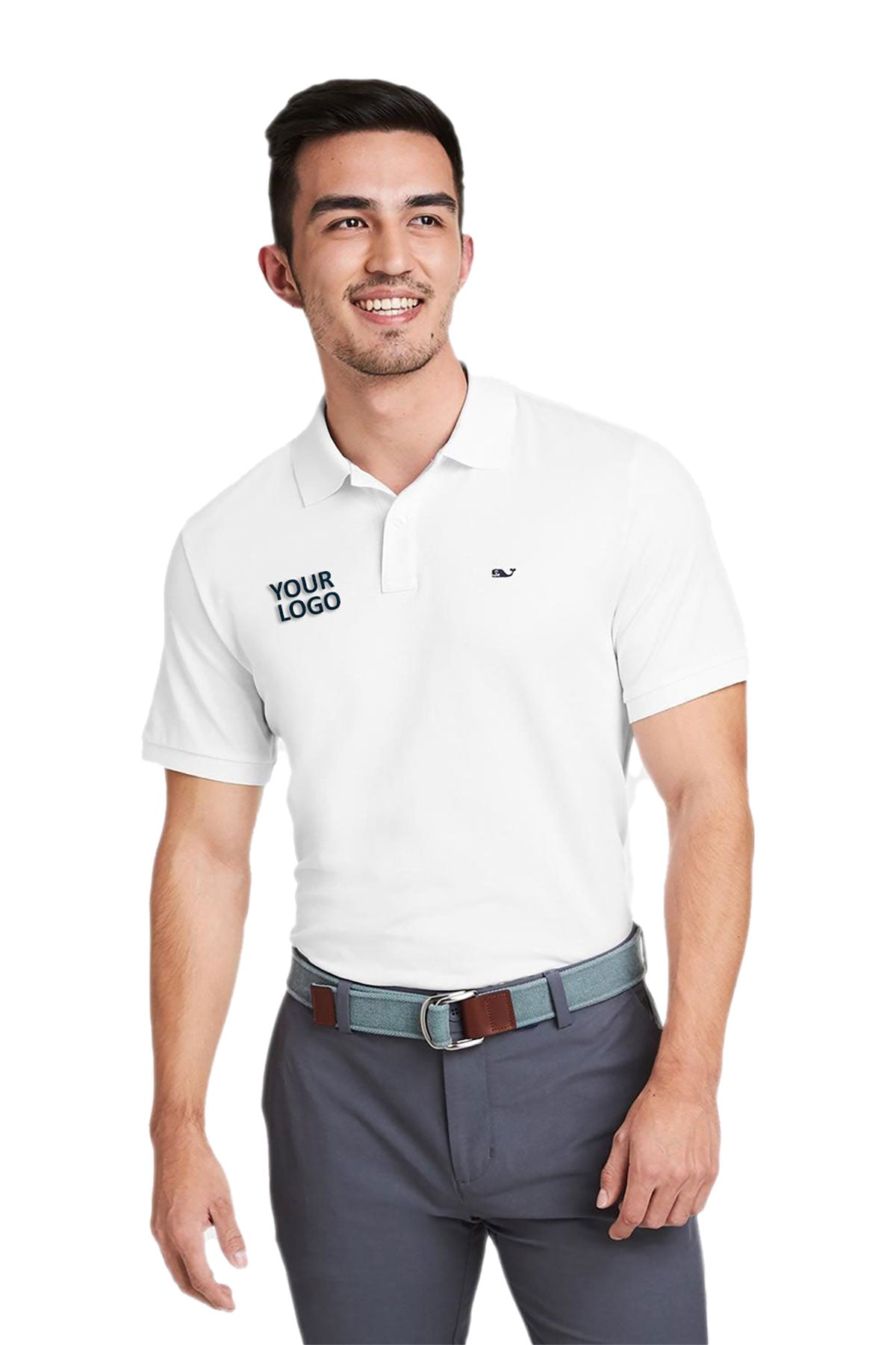 Vineyard Vines Custom Mens Edgartown Pique Short-Sleeve Polos, White Cap
