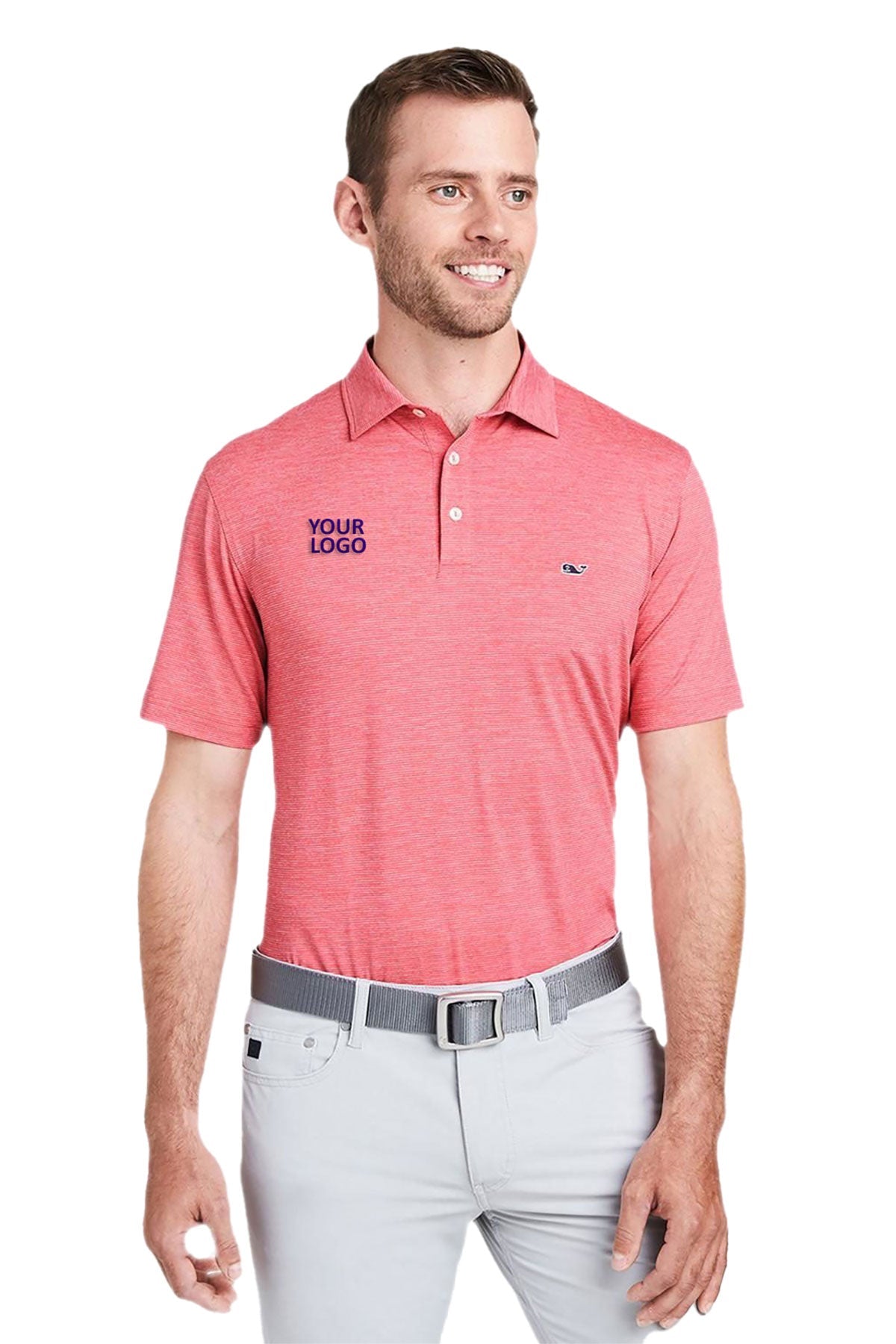 Vineyard Vines Custom Mens Destin Stripe Sankaty Short-Sleeve Polos, Lobster Reef