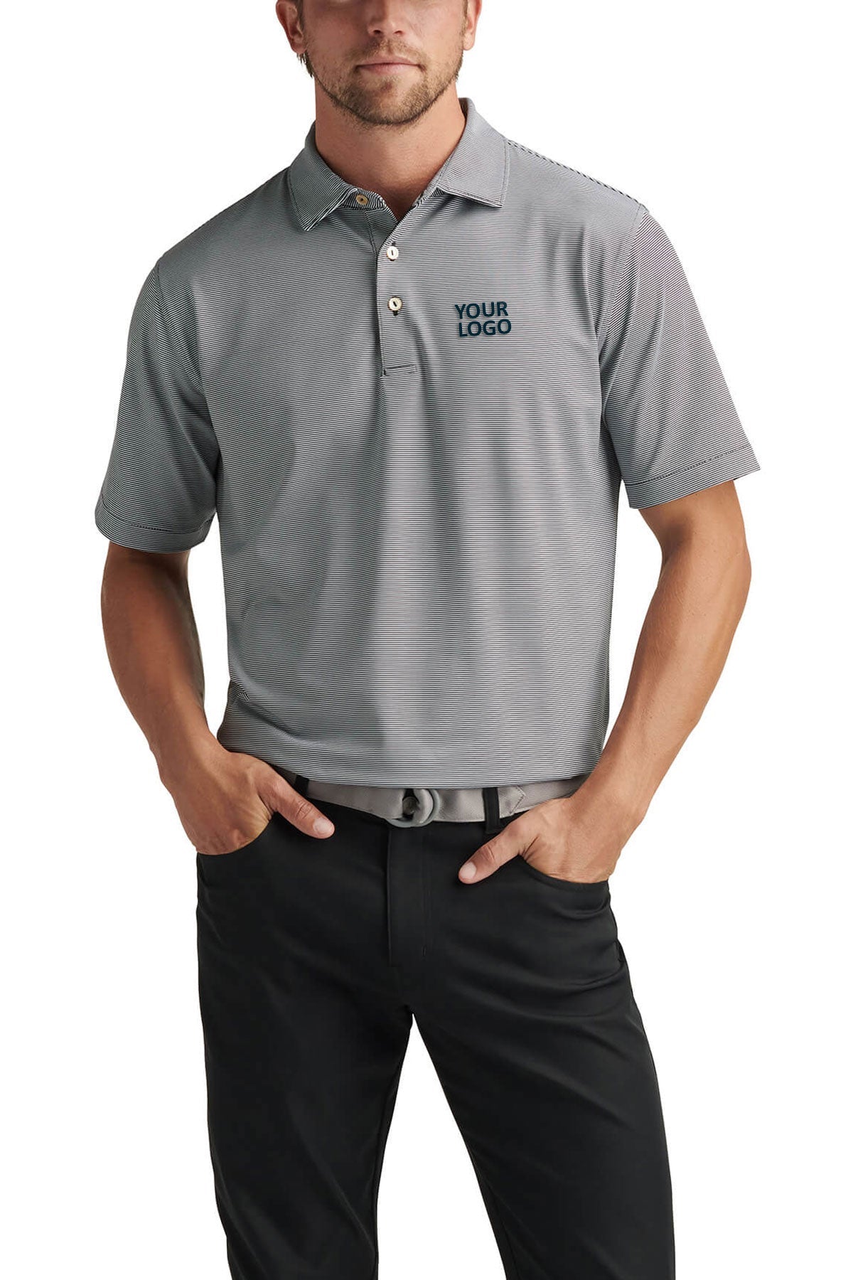 Peter Millar Mens Jubilee Striped Custom Polo, Black