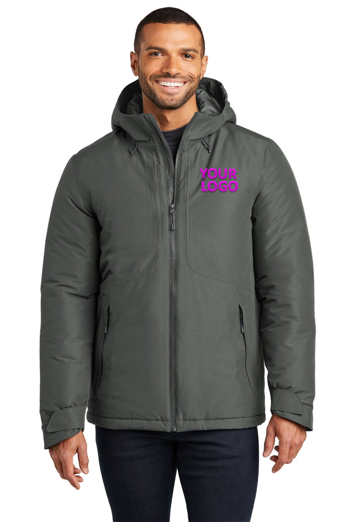 Port Authority Grey Smoke J362 company embroidered jackets