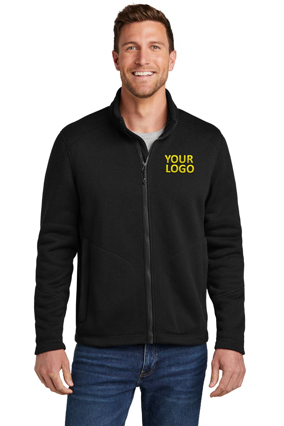 Port Authority Deep Black F428 jacket company logo