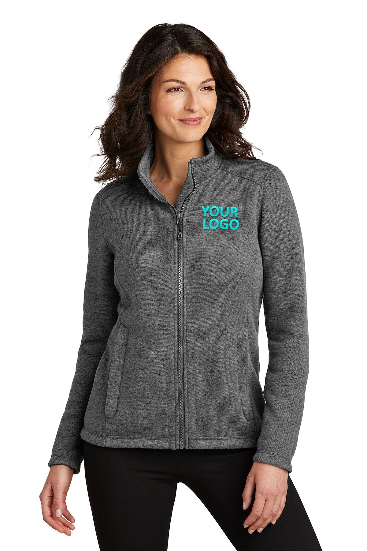 Port Authority Grey Smoke Heather L428 company embroidered jackets