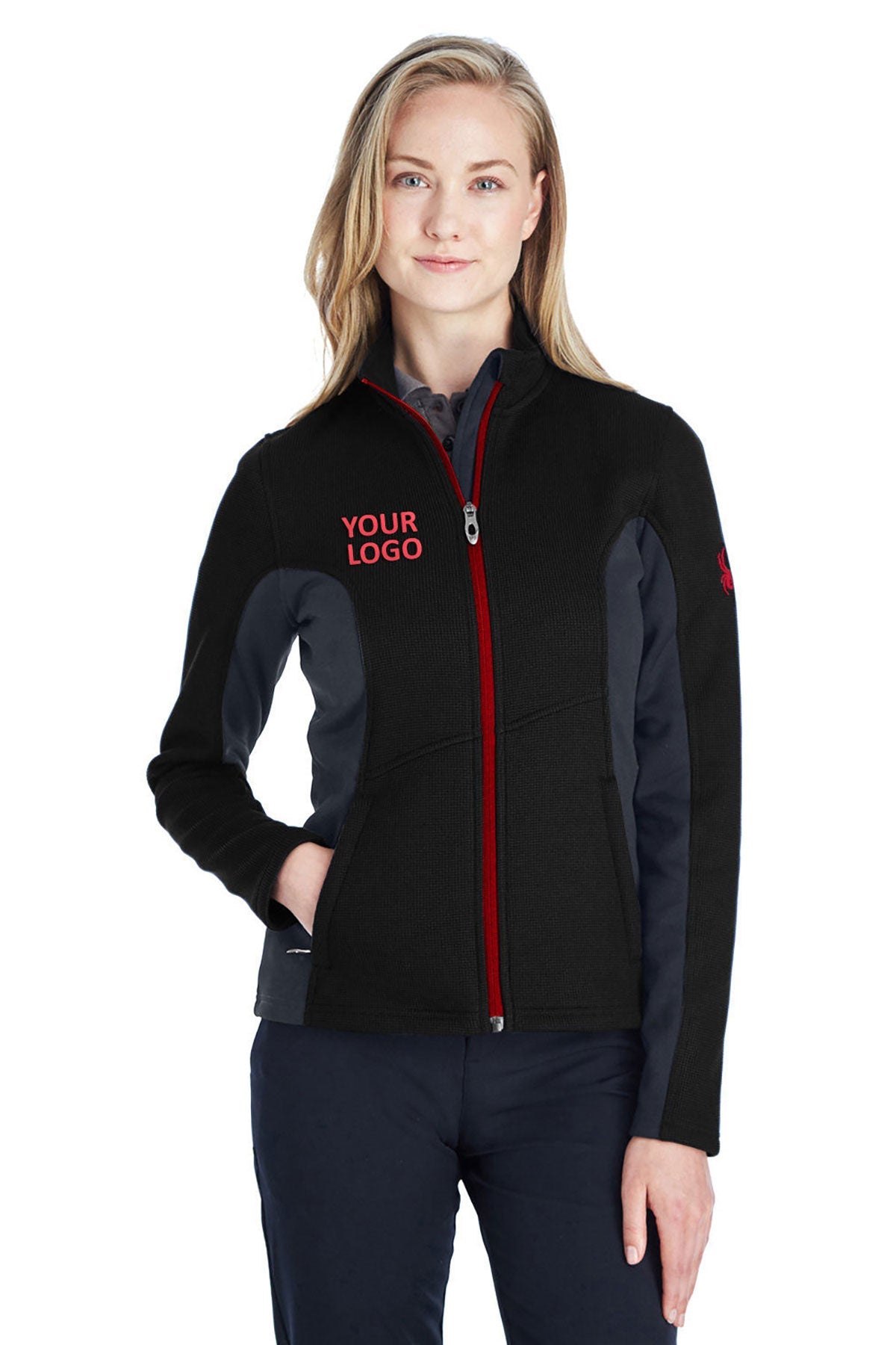 Spyder Ladies Constant Full Zip Sweaters, Fleece Black/ Plr/ Red