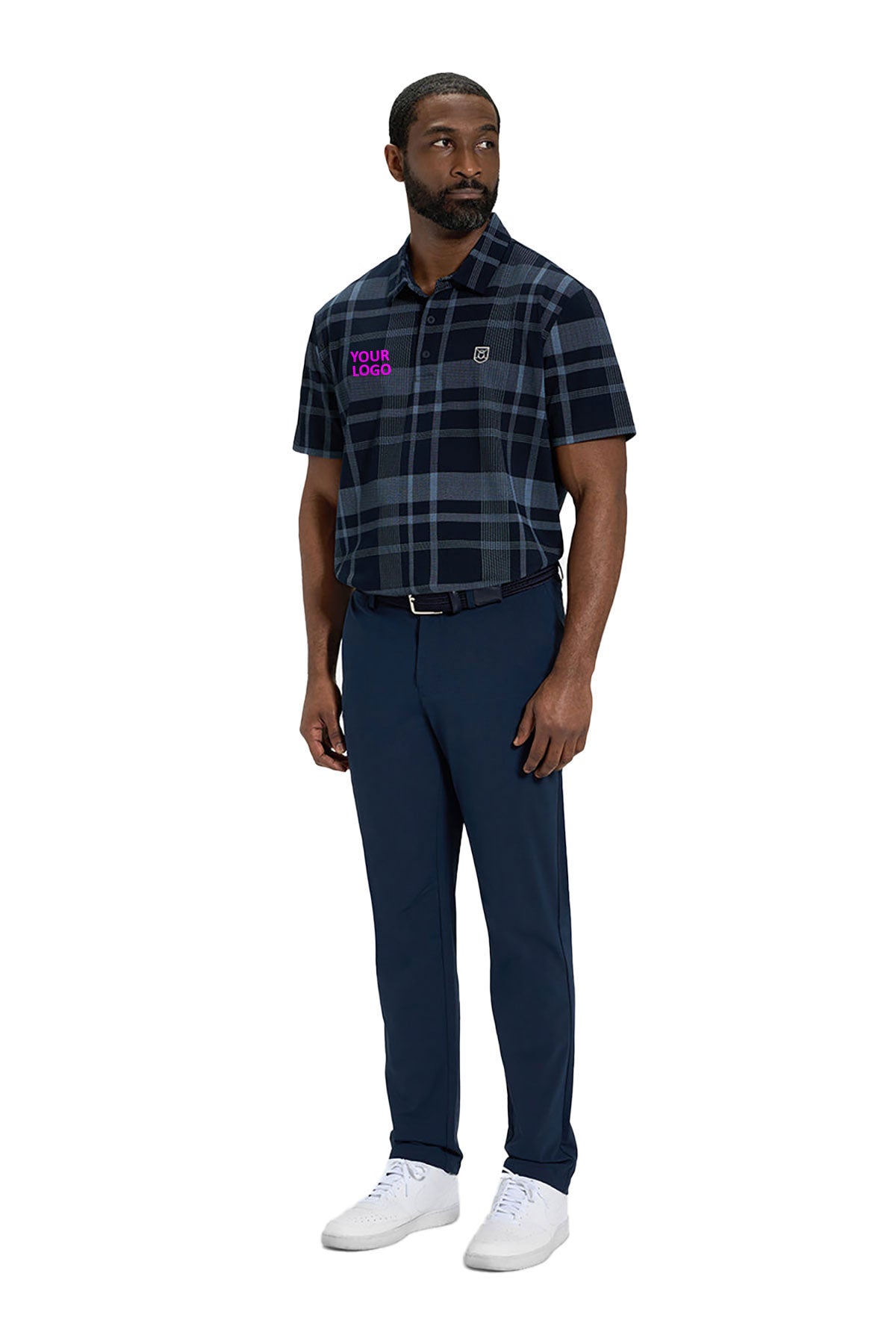 Ghost Golf Spectator Plaid Custom Polos, Navy