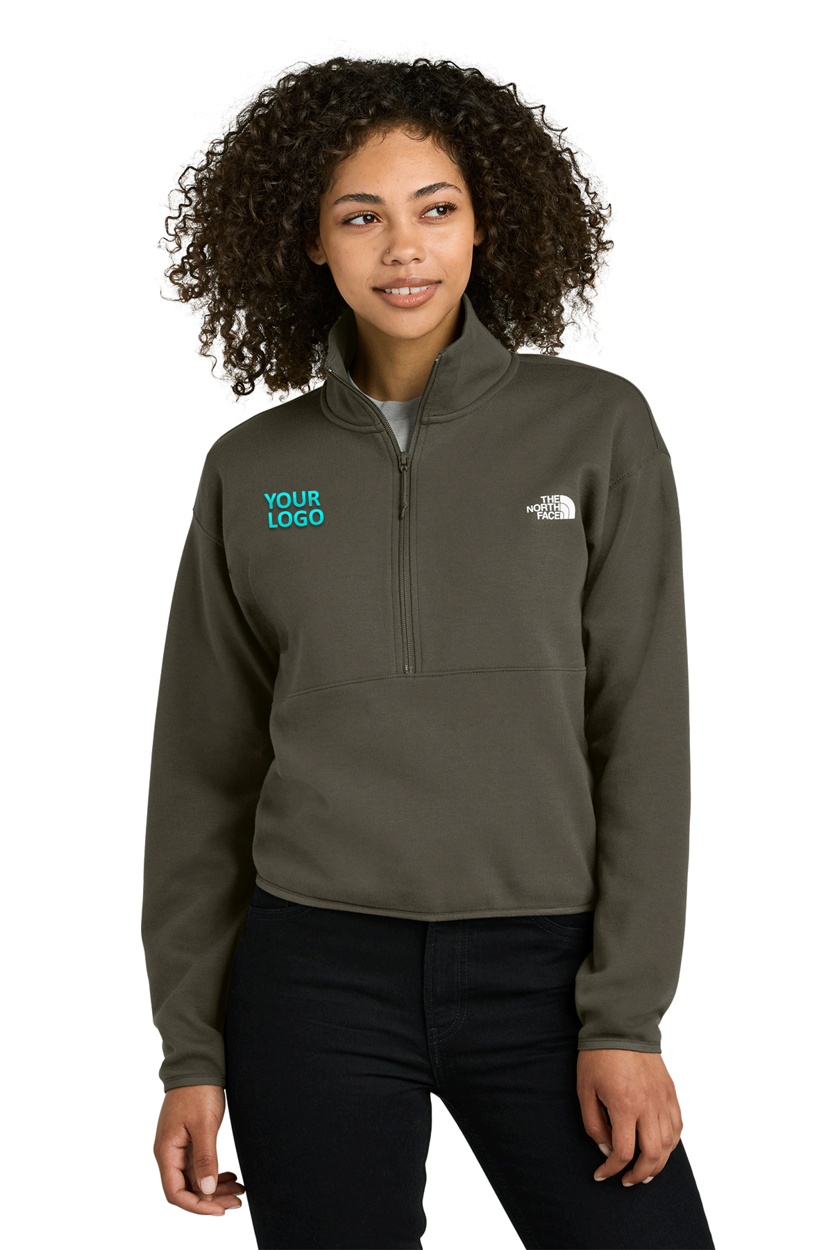 The North Face Womens Double-Knit 1/2-Zip Custom Fleece, New Taupe Green