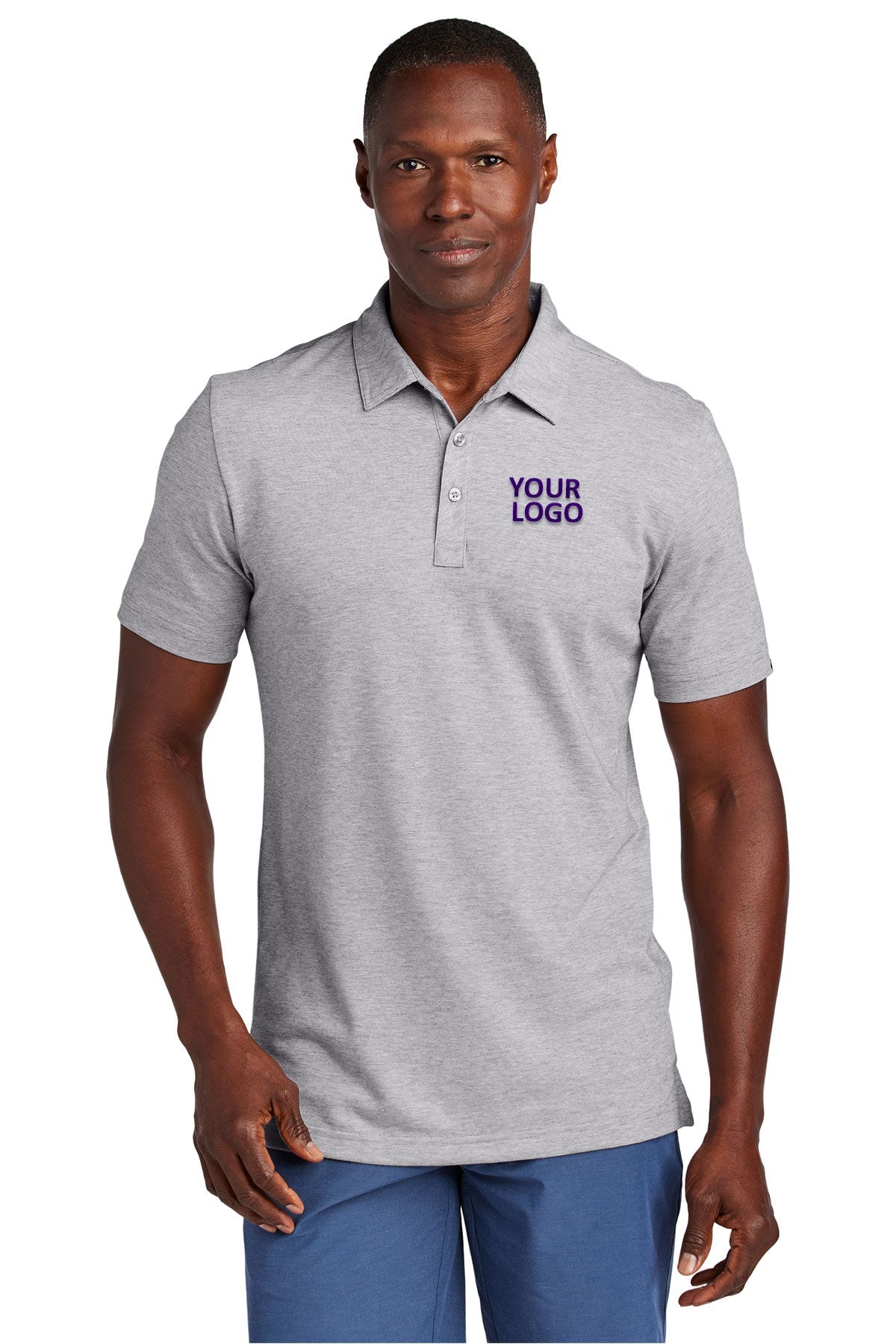 TravisMathew Light Grey Heather TM1MAA369 custom logo polo shirts embroidered