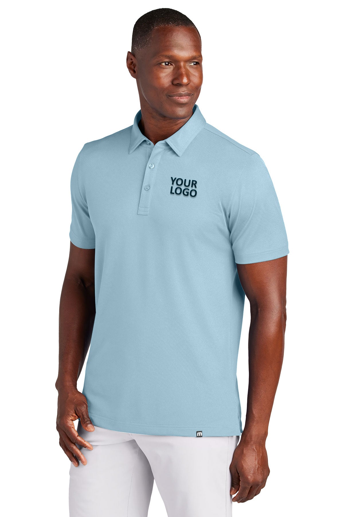 TravisMathew Cabana Solid Customized Polos, Light Denim Blue