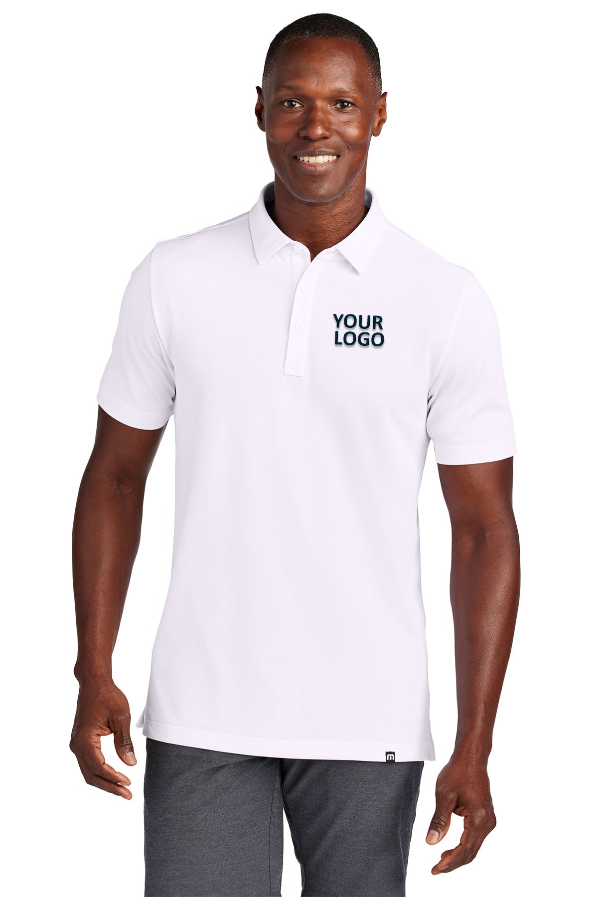 TravisMathew White TM1MAA370 custom embroidered polo shirts