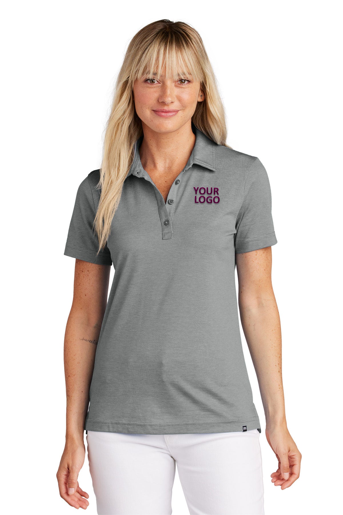 TravisMathew Dark Grey Heather TM1LD005 custom logo polo shirts embroidered