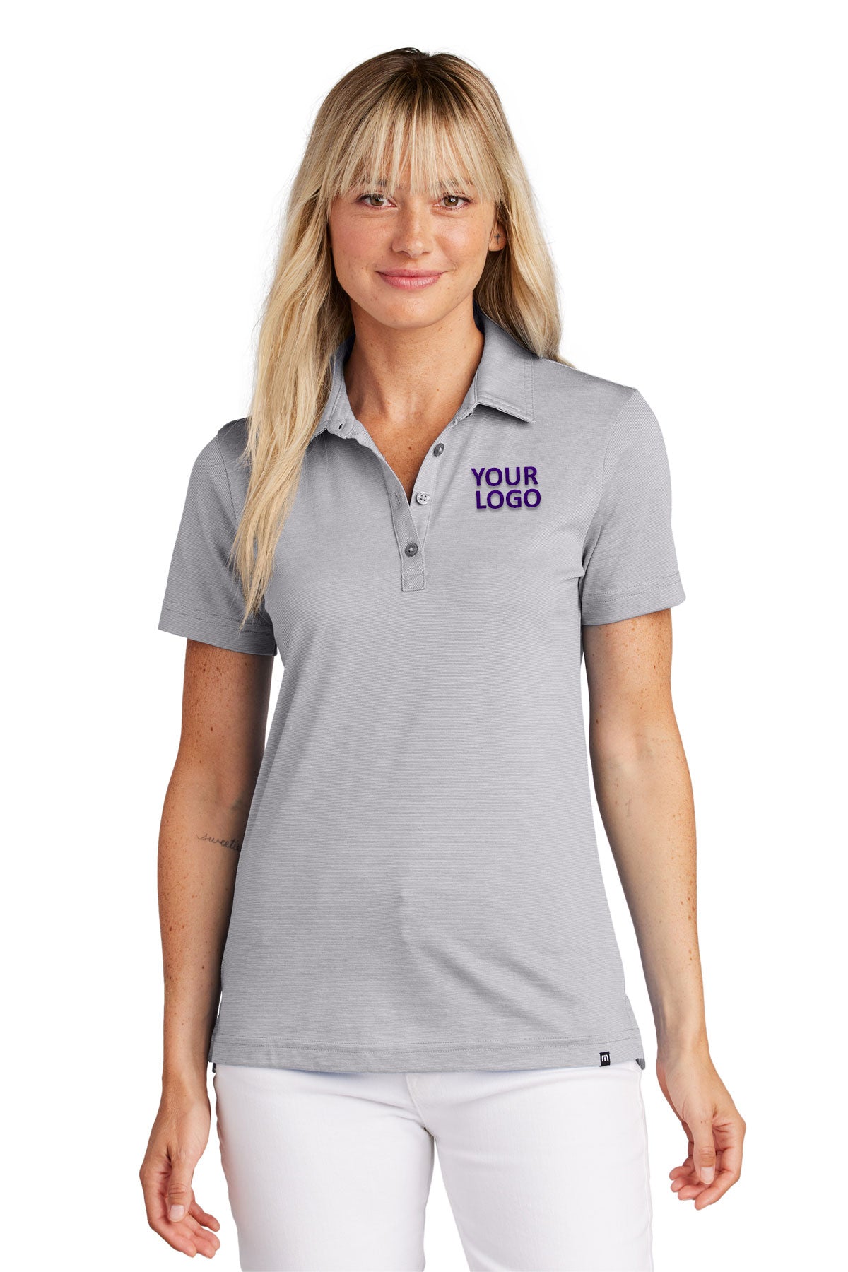 TravisMathew Light Grey Heather TM1LD005 custom dri fit polo shirts