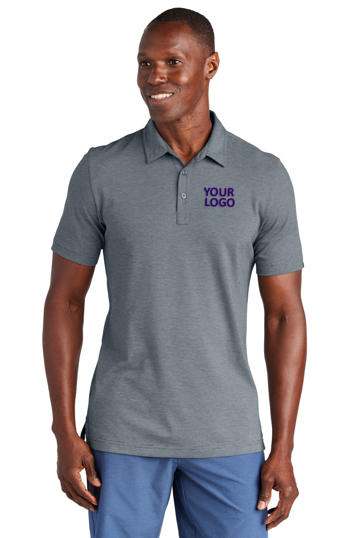 TravisMathew Blue Nights Heather TM1MAA369 custom polo shirts with logo