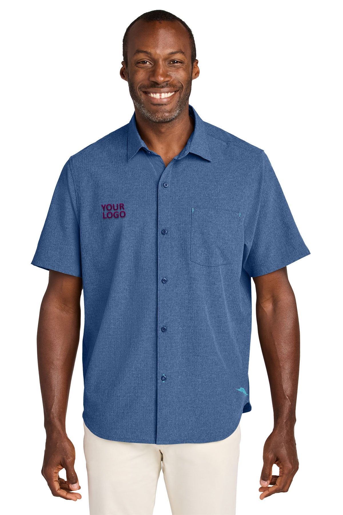 Tommy Bahama Sandy Point Short Sleeve Custom Shirts, Classic Blue