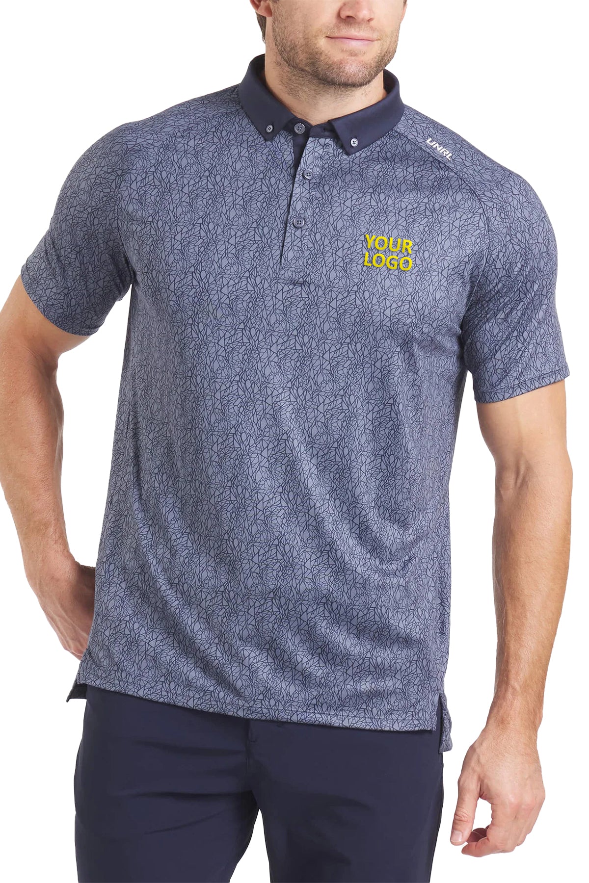 UNRL Abstract Custom Polos, Mid Navy