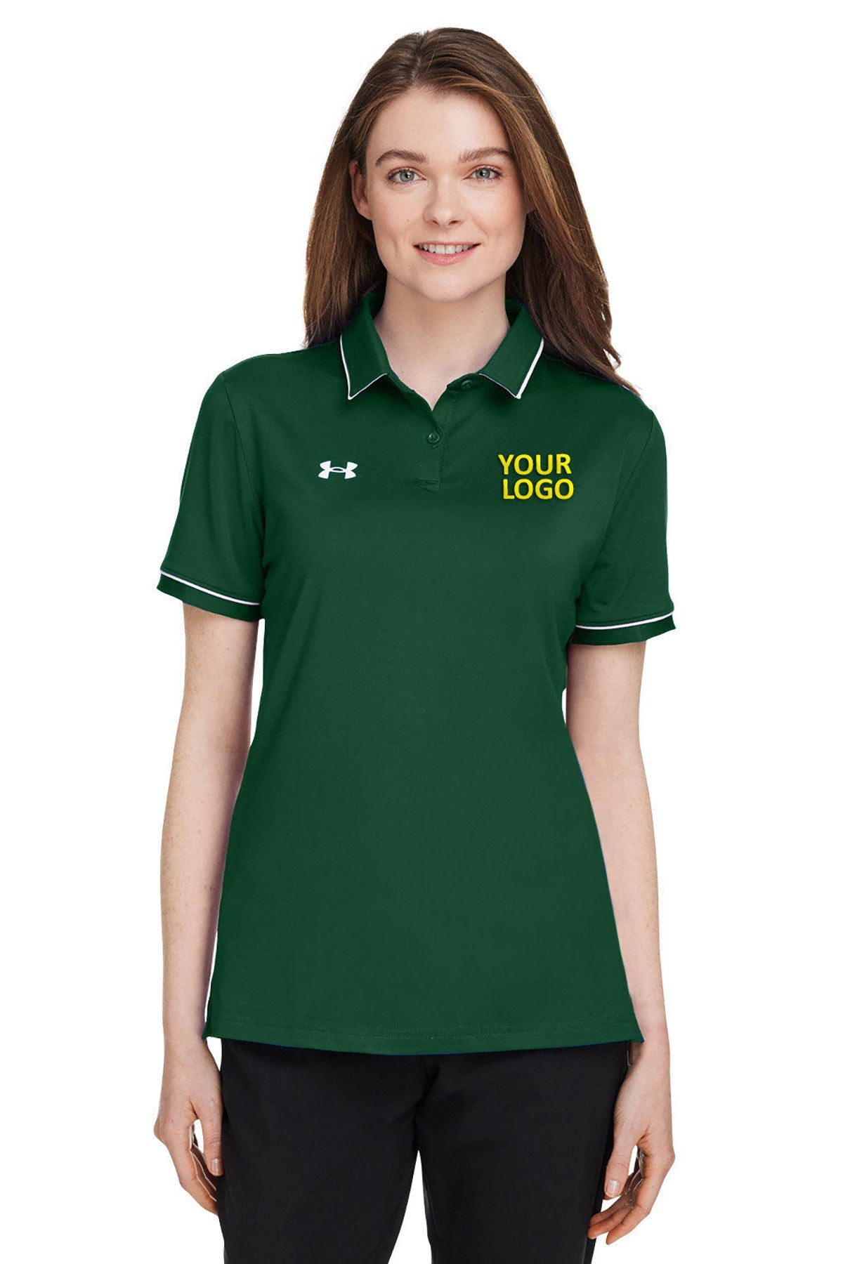 Under Armour Ladies Tipped Teams Performance Branded Polos, Forest Green