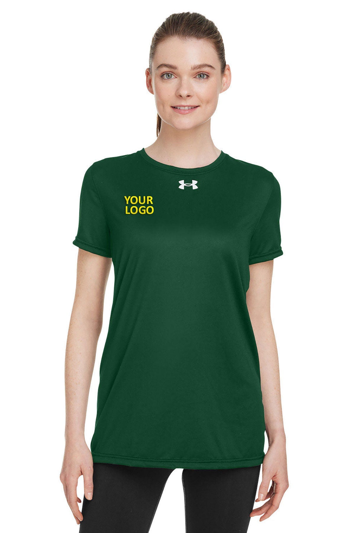 Under Armour Ladies Tech Branded T-Shirts, Forest Green