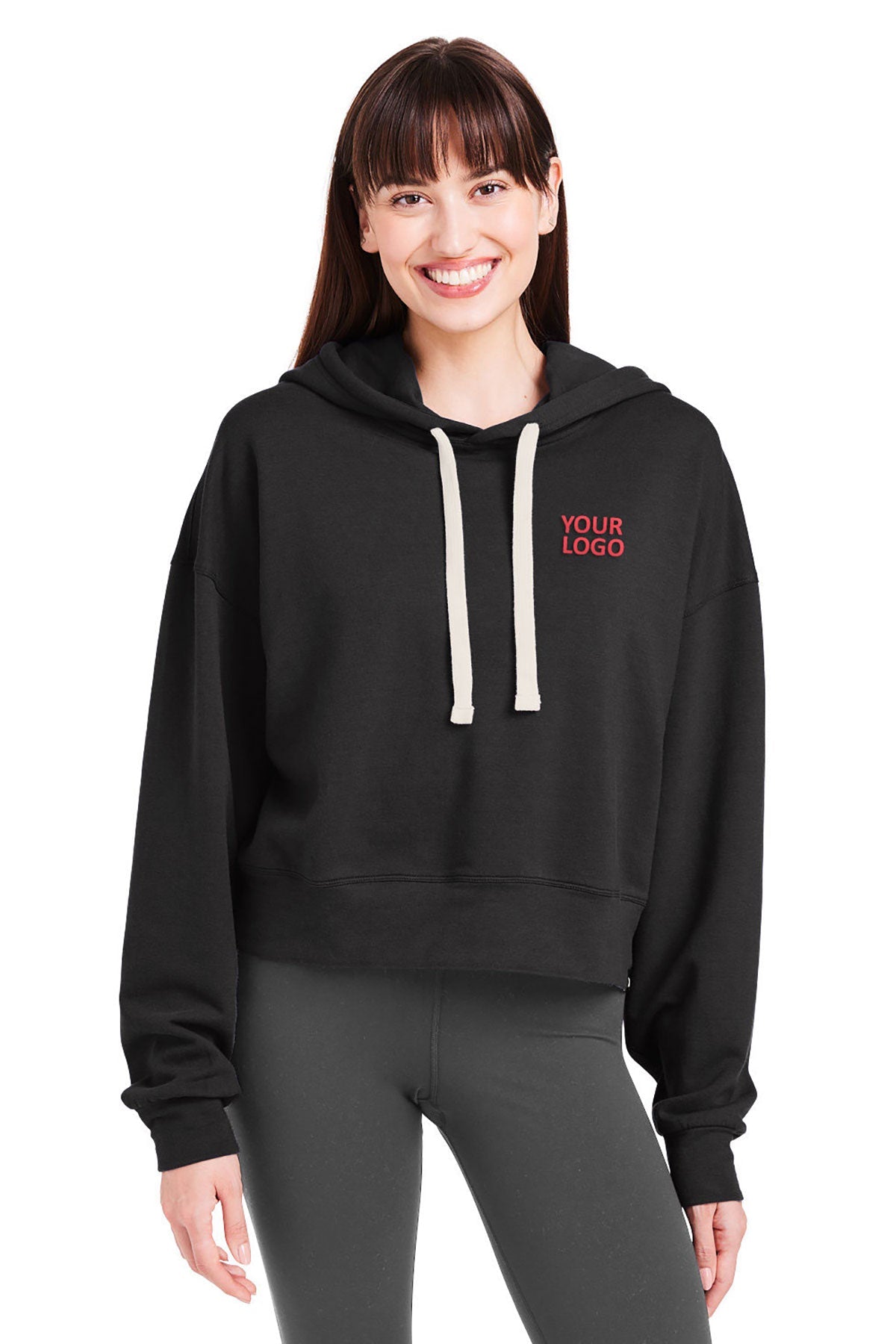 Glyder Ladies Vintage Oversized Cropped Hooded Custom Sweatshirts, Black