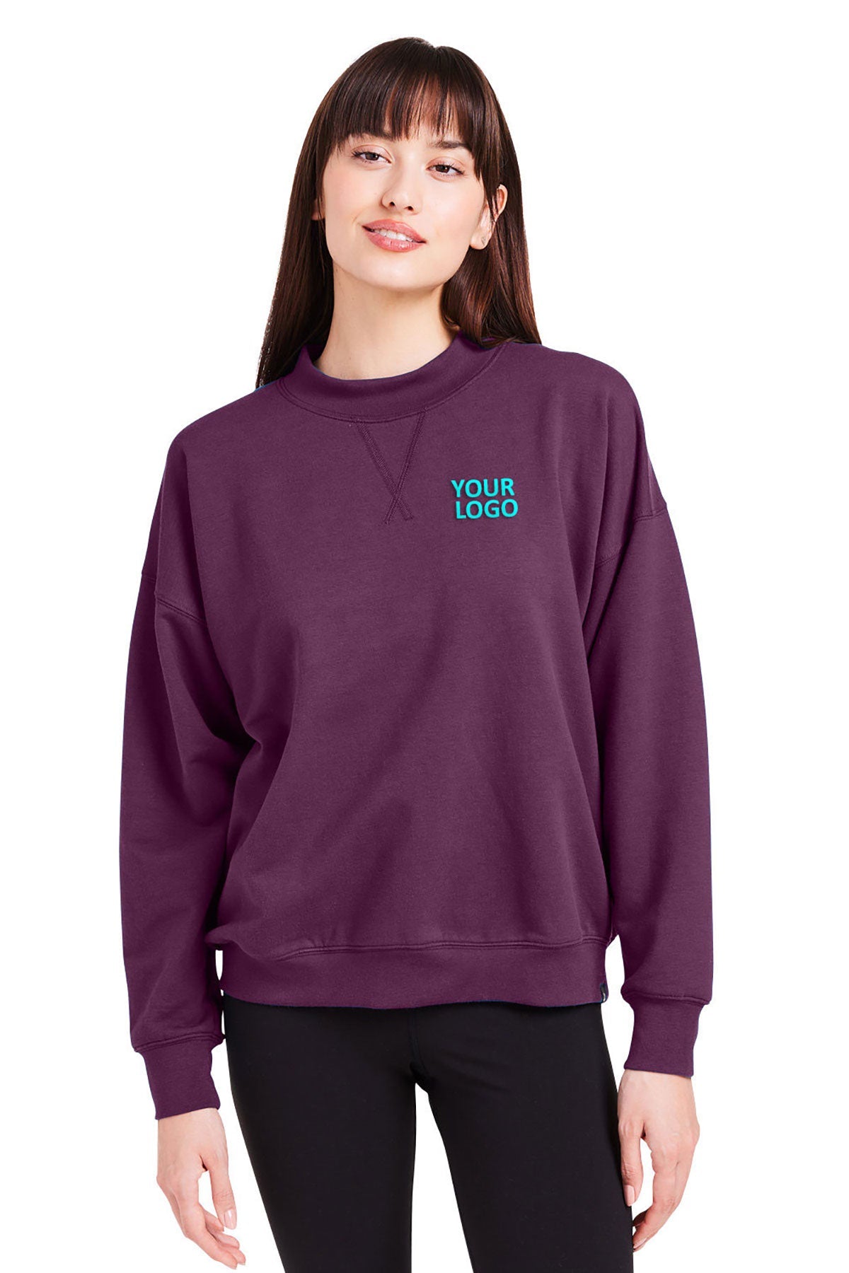 Glyder Ladies Vintage Oversized Crew Custom Pullovers, Mulberry