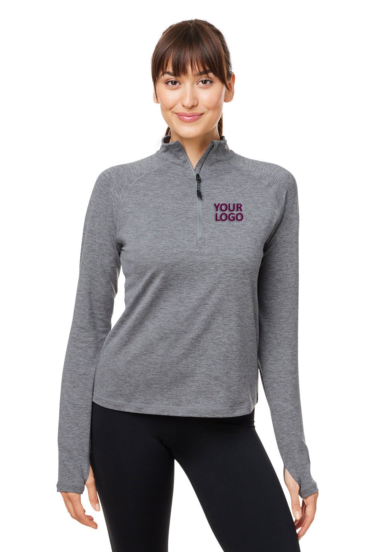 Glyder Ladies Marbled Jersey Fairway Custom Quarter-Zips, Ash Grey Marble