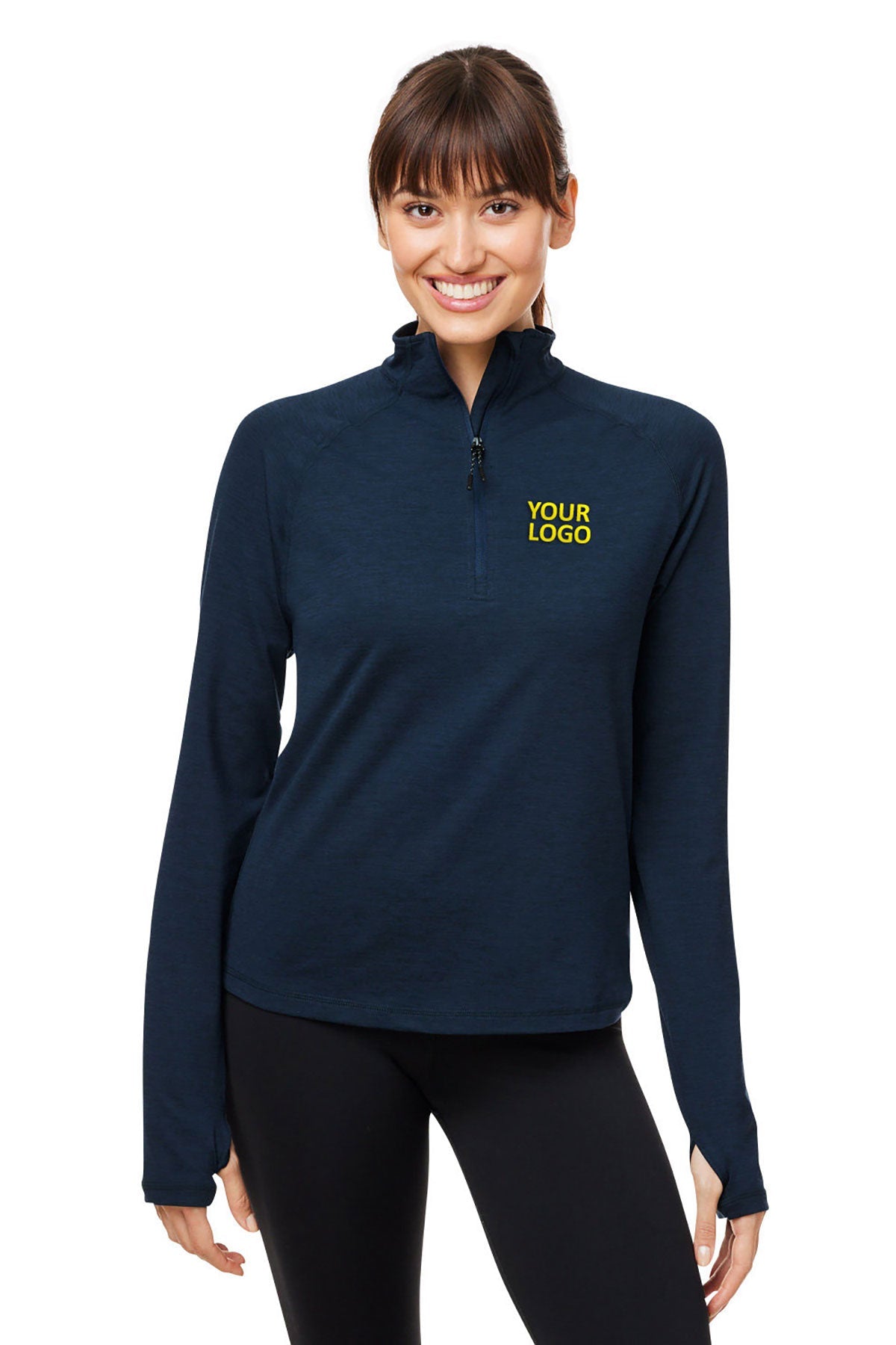Glyder Ladies Marbled Jersey Fairway Custom Quarter-Zips, Navy Marble