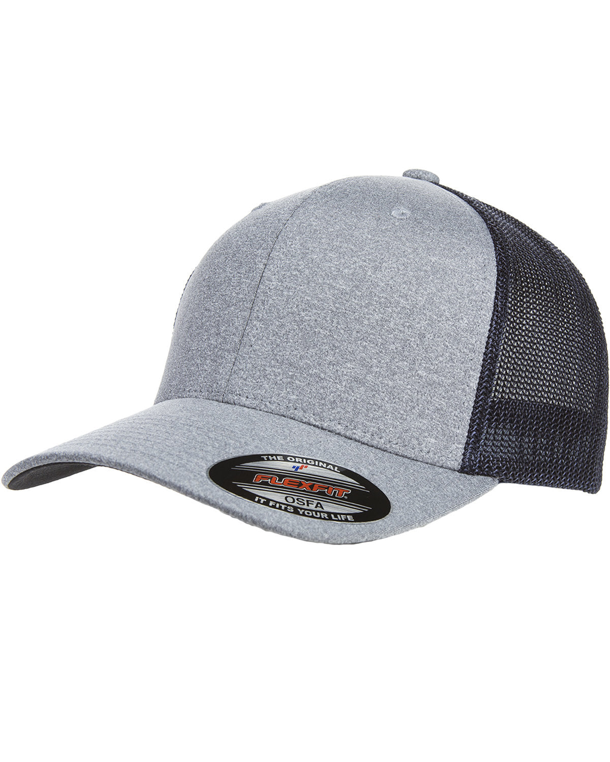 Flexfit Poly Melange Stretch Mesh Custom Caps, Heather/ Navy